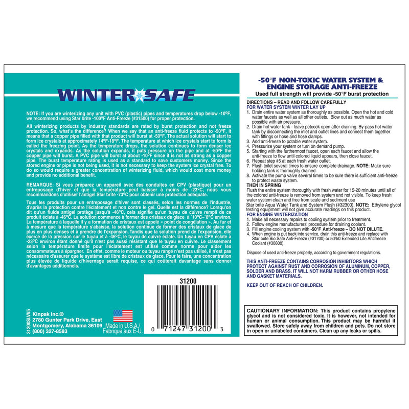 Non-Toxic STAR BRITE -50°F Winter Safe RV Marine Antifreeze, Water System and Engine Storage Solution, Ready-to-Use, Protects Down to -50 Degrees Fahrenheit