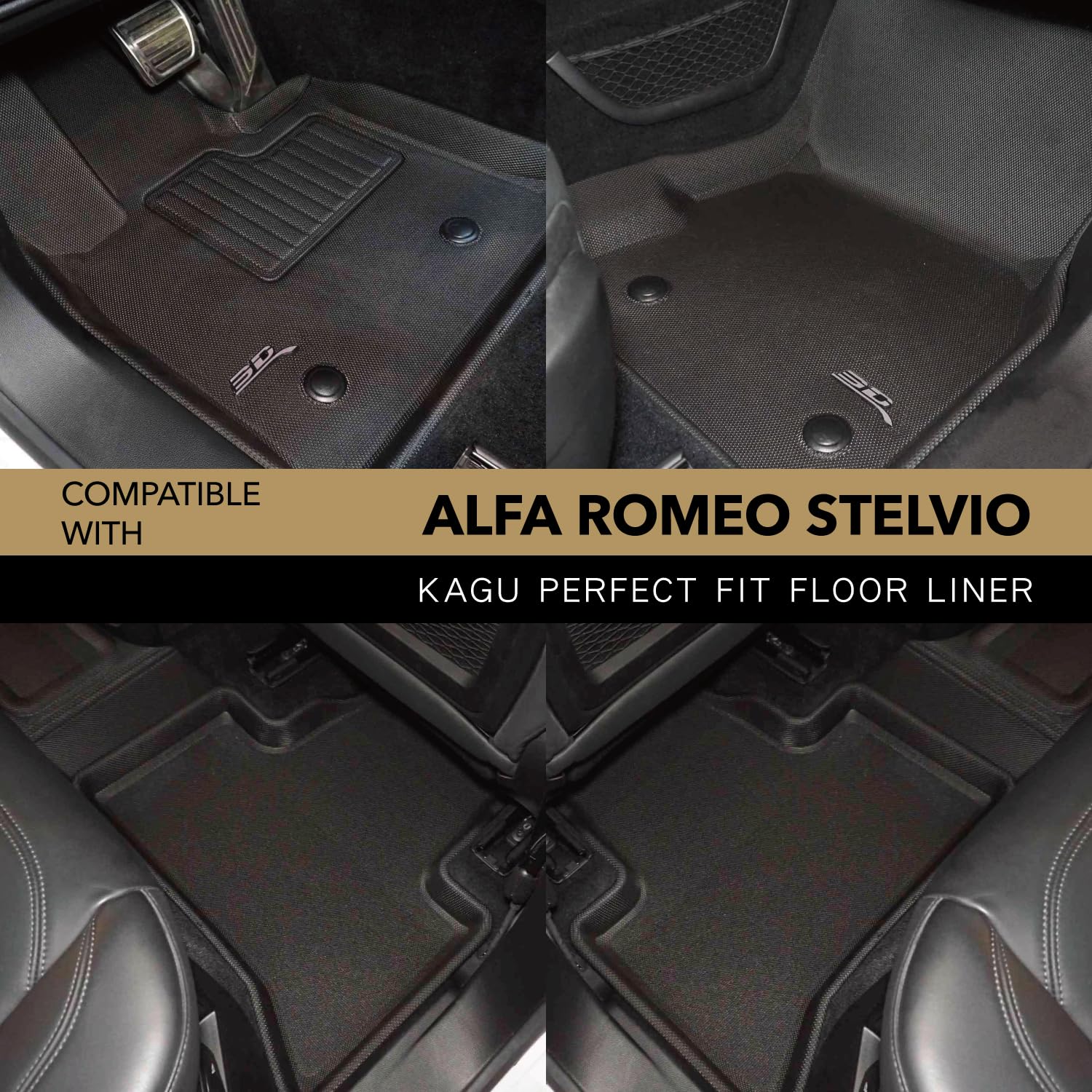 Custom Fit 3D MAXpider Kagu Floor Mat (Black) Compatible With Alfa Romeo Stelvio/Stelvio Quadrifoglio 2018-2025 - R1 R2