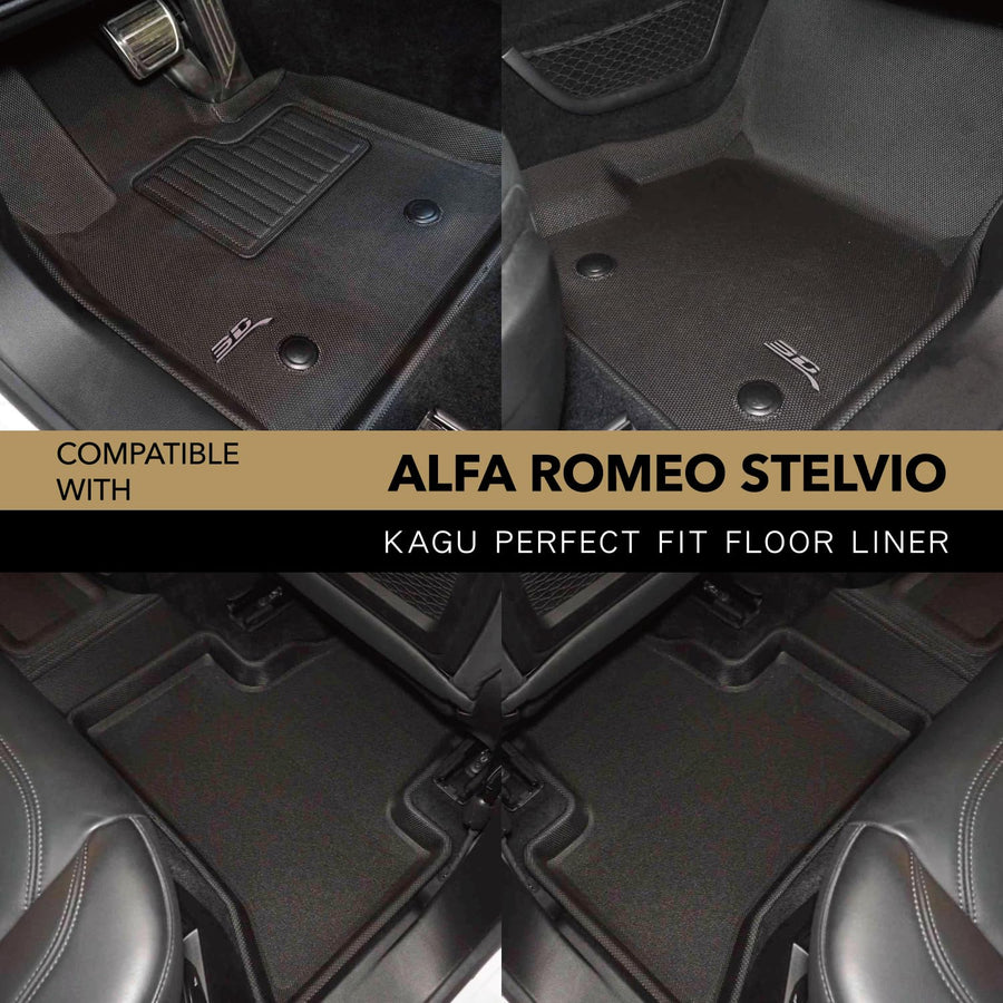 Custom Fit 3D MAXpider Kagu Floor Mat (Black) Compatible With Alfa Romeo Stelvio/Stelvio Quadrifoglio 2018-2025 - R1 R2