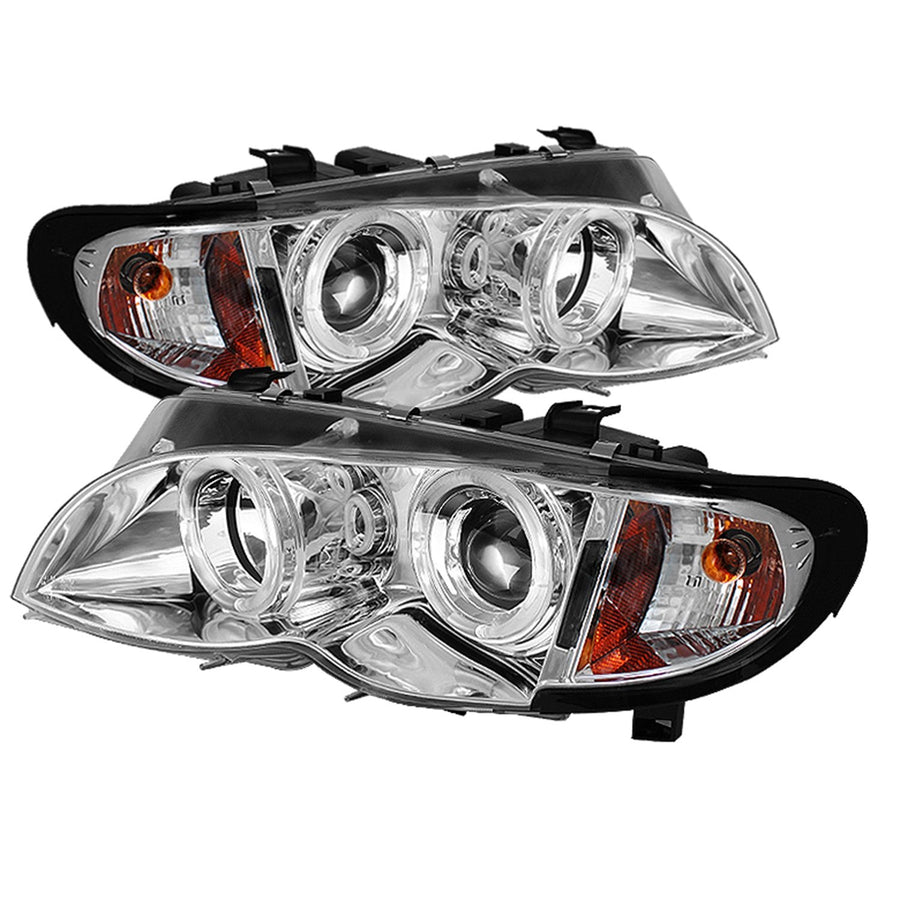 BMW E46 3-Series 02-05 4DR Spyder 5042408 Projector Headlights - LED Halo - Chrome - High H1 (Included) - Low H7 (Included)