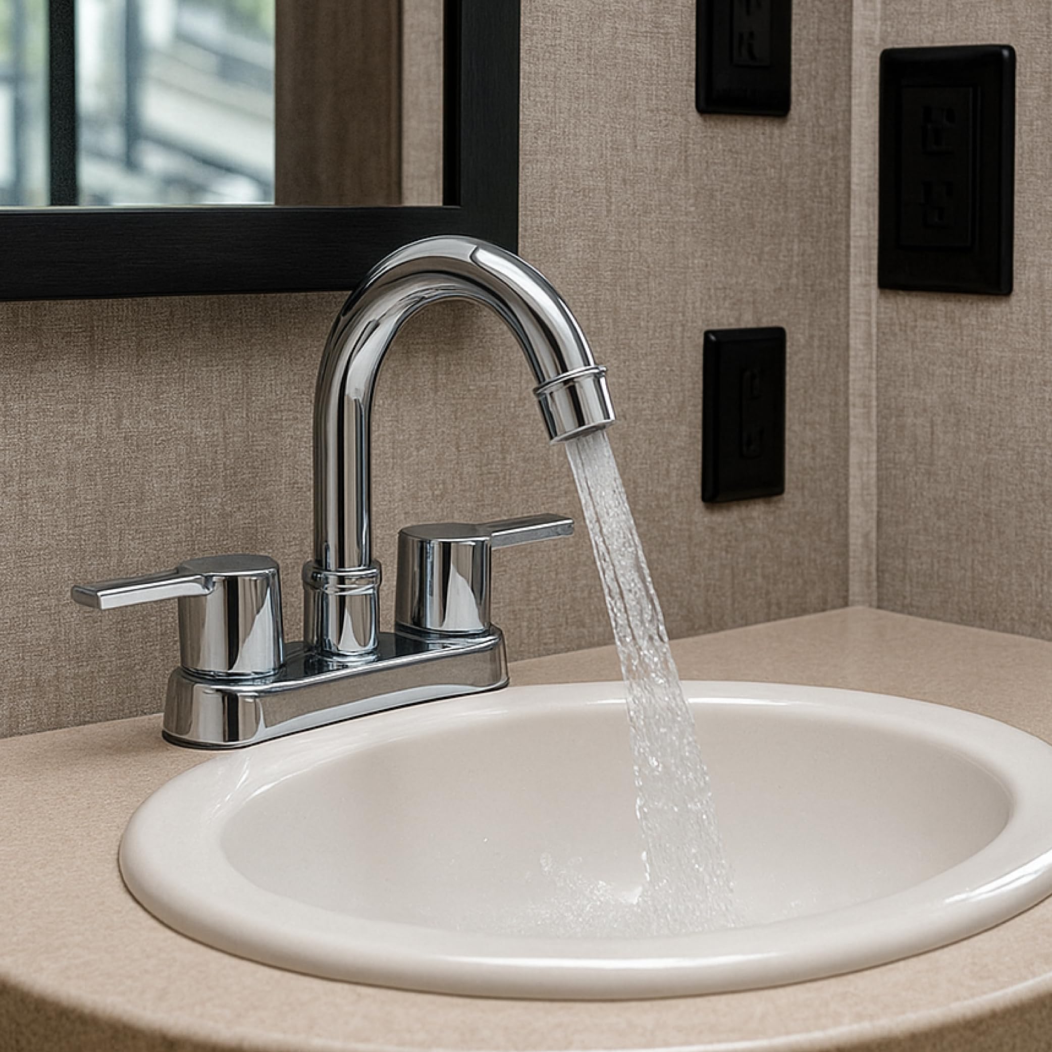 Dura Faucet Modern (DF-PB155M-CP) RV Bathroom Faucet with Dual Levers – Chrome Polished 4-Inch Center Set, High-Arc Spout, Easy 2-Hole Installation – Lightweight, Lead-Free, and Washerless Design