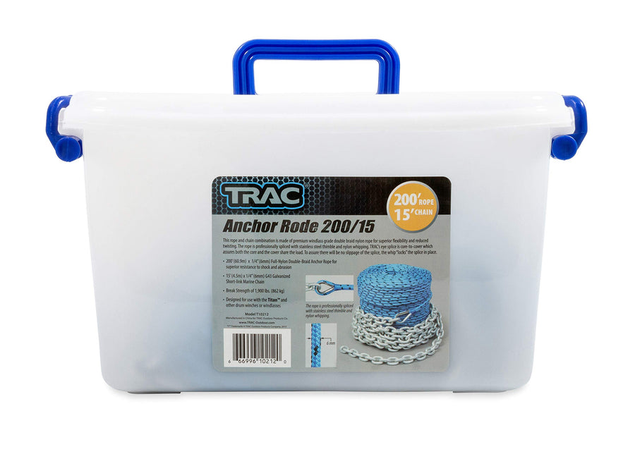 200/15 Trac Outdoors Anchor Rode – 200 ft Rope with 15 ft Chain - Designed for Use with Trac Brand Electric Winches - Features a 1,900 lb. Break Strength (69082)