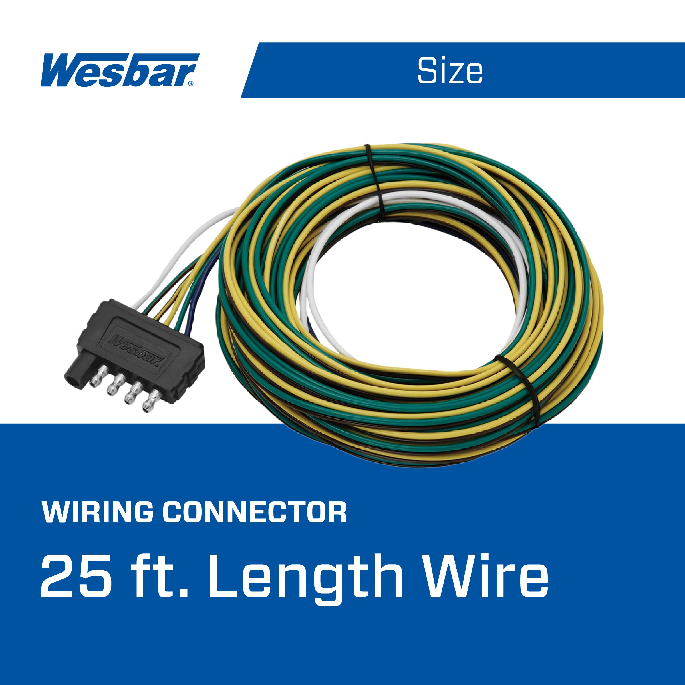 5 Way Wesbar Trailer Wire End Connector Harness, 25 Foot Length, Splices Easily to Trailer Lighting System, Weather Resistant