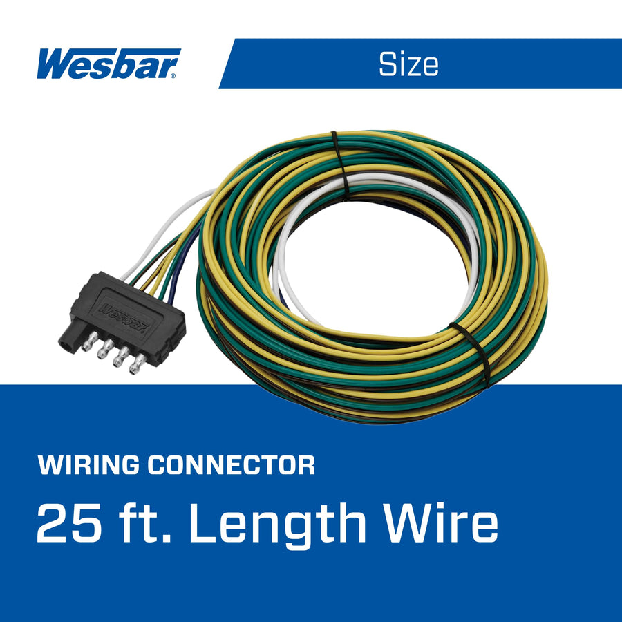 5 Way Wesbar Trailer Wire End Connector Harness, 25 Foot Length, Splices Easily to Trailer Lighting System, Weather Resistant