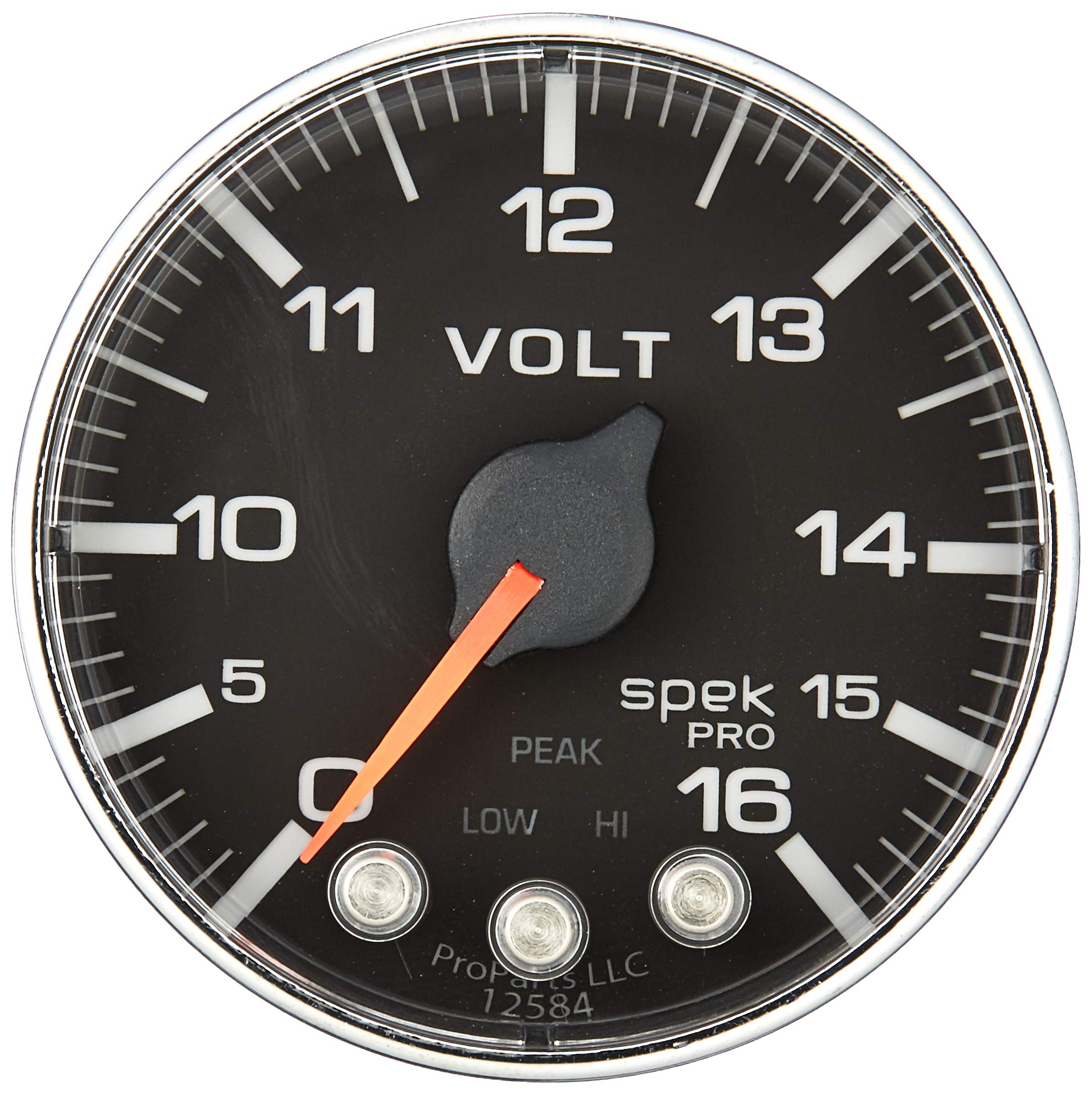 Gauge AUTO METER P344318 Voltmeter (Spek-Pro 2 1/16", 16V, Stepper Motorwith Peak & Warn, Blk/Chrm, Spek-Pro)