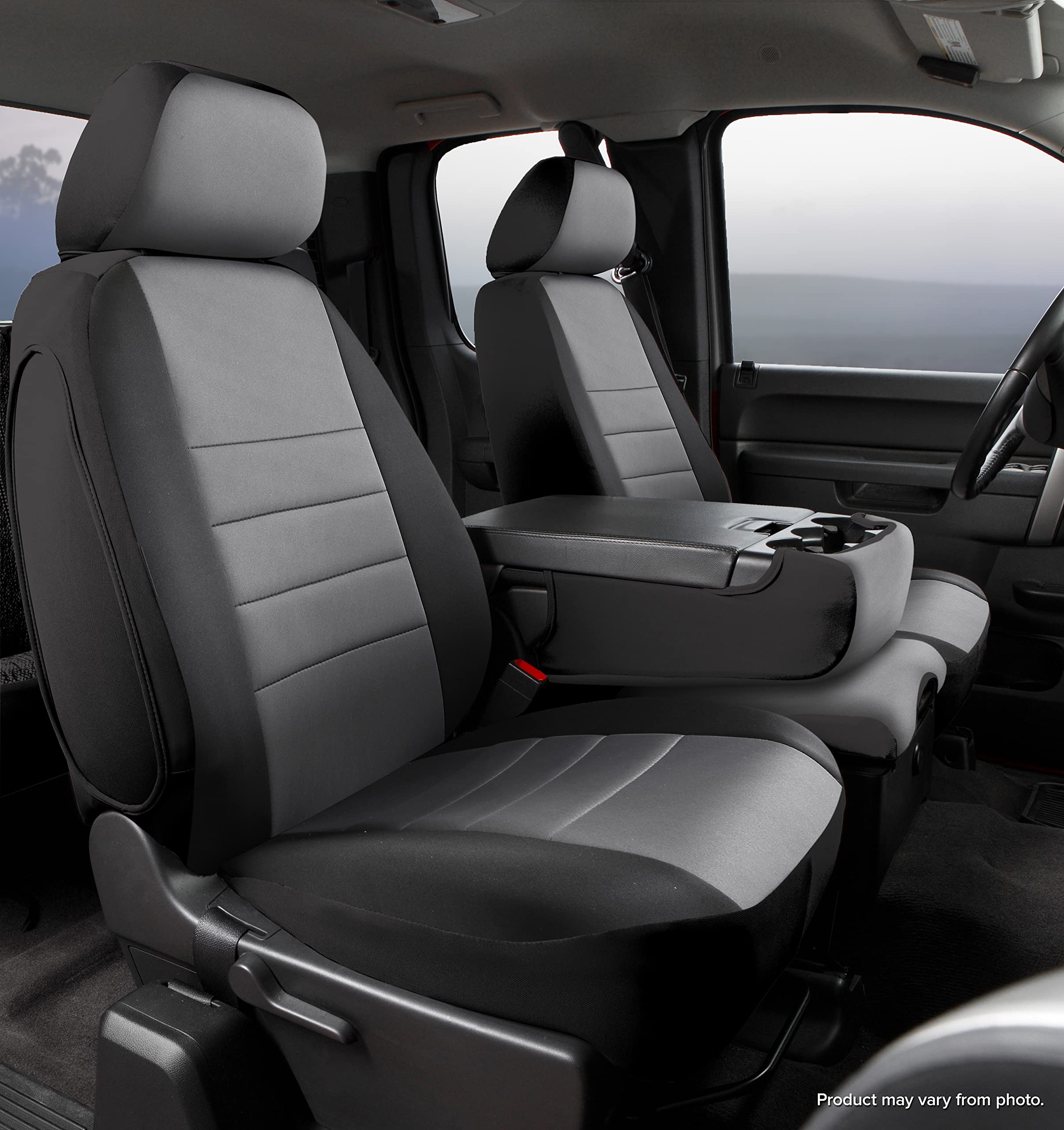 Fia NP97-43 Custom Fit Gray Front Seat Cover Split Seat 40/20/40 - Neoprene (Black w/Gray Center Panel)