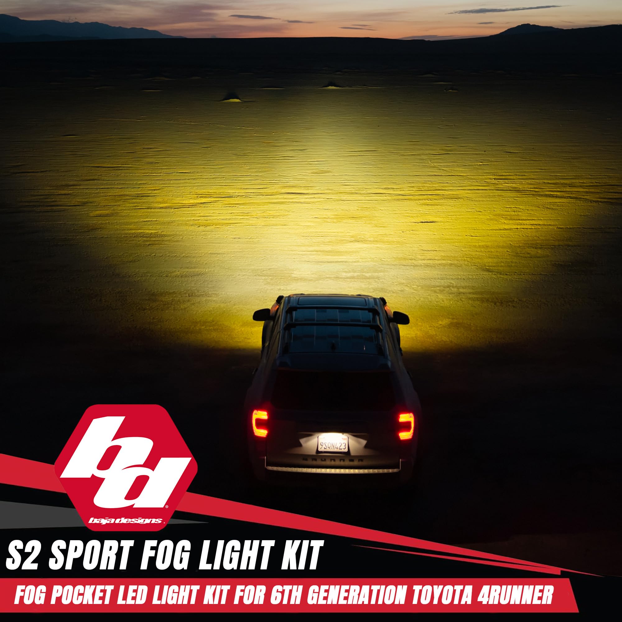 Baja Designs S2 Sport LED Fog Light Kit for 4Runner Toyota 2025+ (Non-TRD Pro) - Street Legal, 4 PCS LED with Mounting Brackets, Adapter Harness - OEM Switch Compatible (Wide Cornering; Baja Amber)