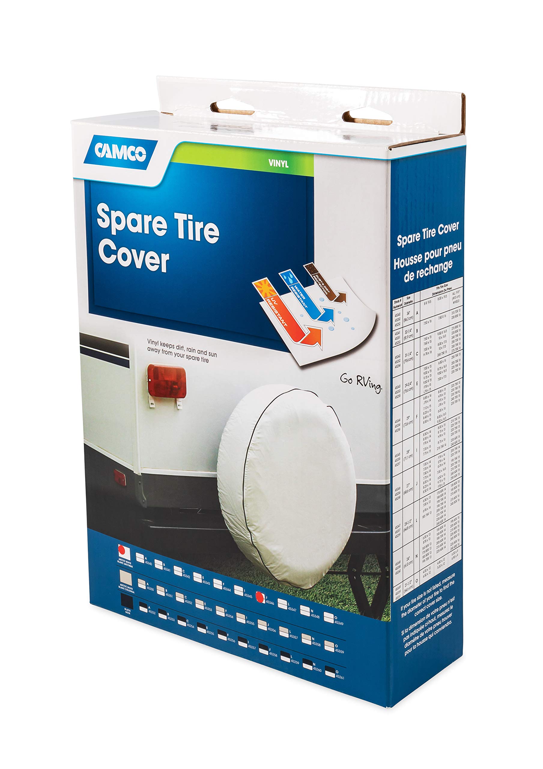 Vinyl Camco 45346 Spare Tire Cover (27 inches, White)