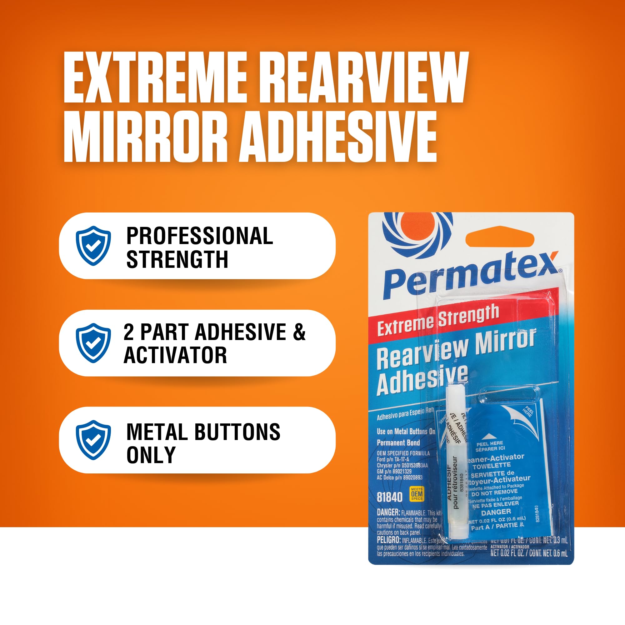 Permatex 81840 Rearview Mirror Extreme Profressional Strength Adhesive Kit , White