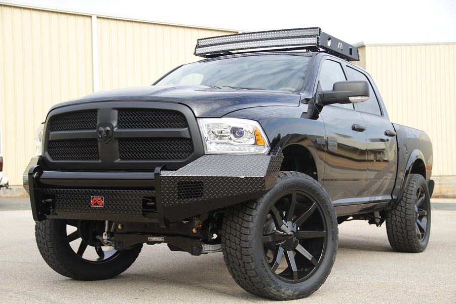 Black Steel Fab Fours Front Ranch Bumper DR09-K2461-1 2 Stage Black Powder Coated w/o Full Grill Guard Incl. Light Cut-Outs
