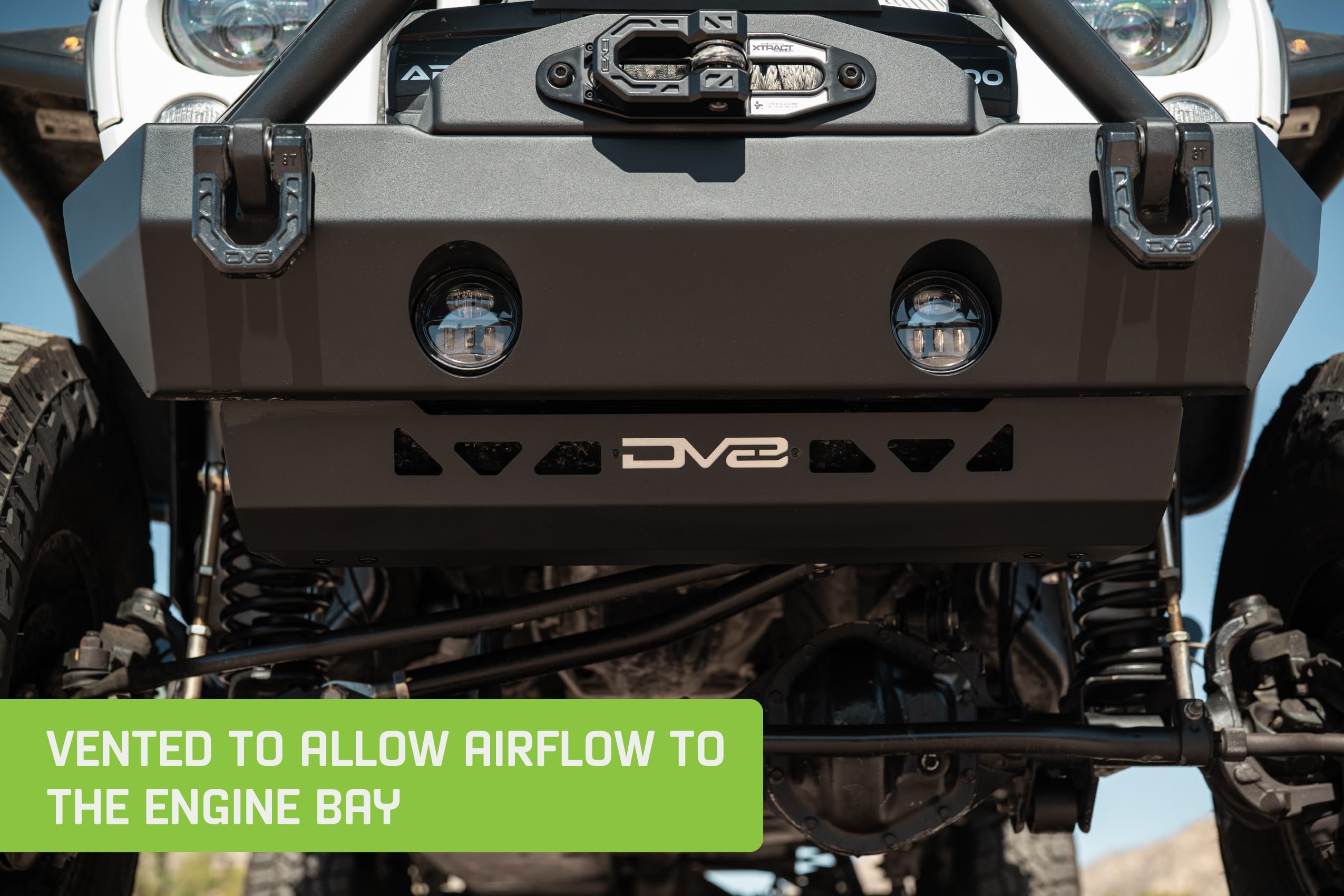 Front Skid Plate DV8 Offroad for 2007-2018 Jeep Wrangler JK | Covers Frame Horns/Crash Bars When Factory Bumper/Skid Plate is Removed | Simple Mounting Design | Vented to Allow Airflow to Engine Bay