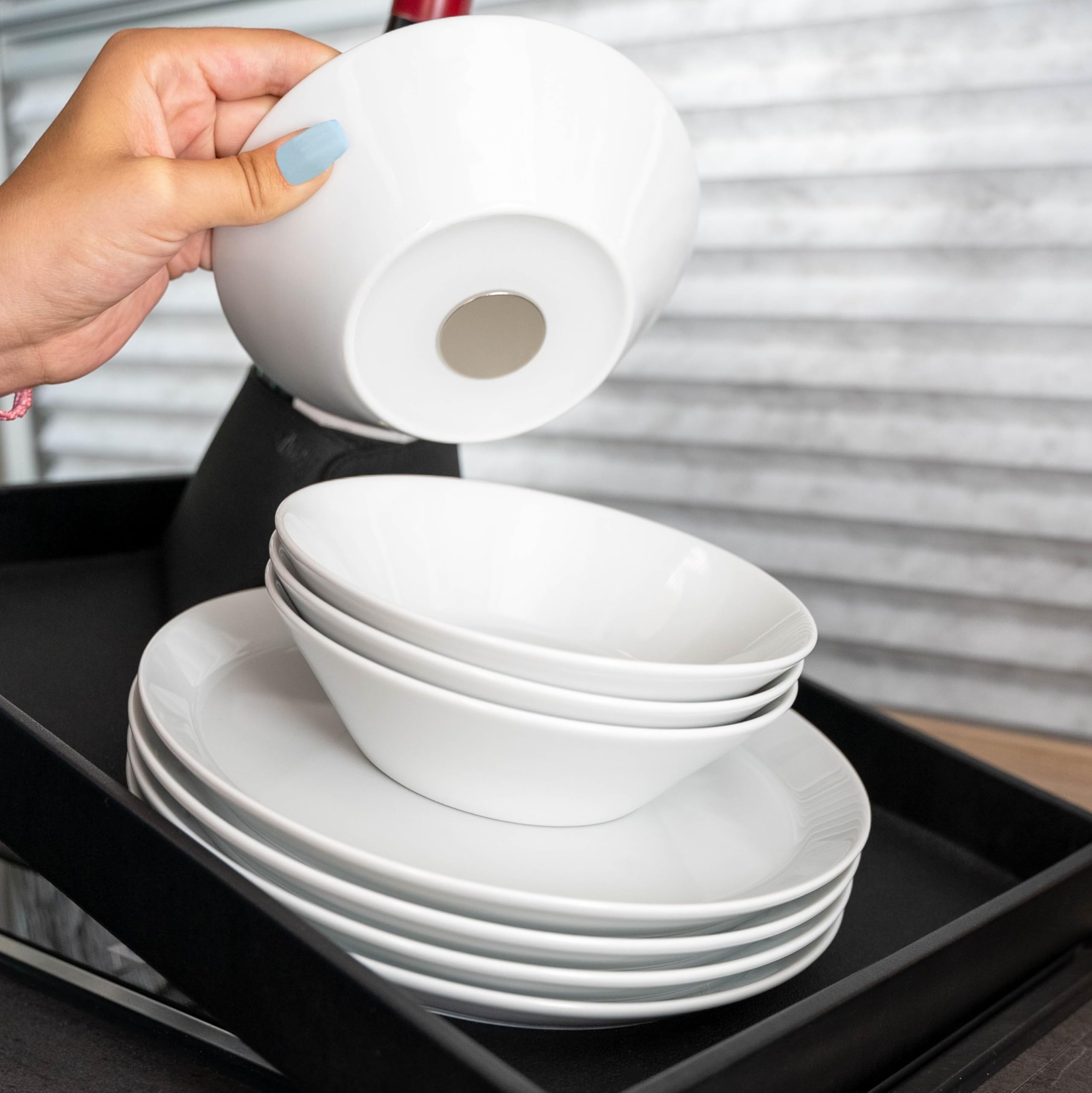 Non-Slip silwy® Magnetic Porcelain Bowls (Set of 2) - Ideal for Camping, Caravaning, and Boating - Stackable Without Rattling