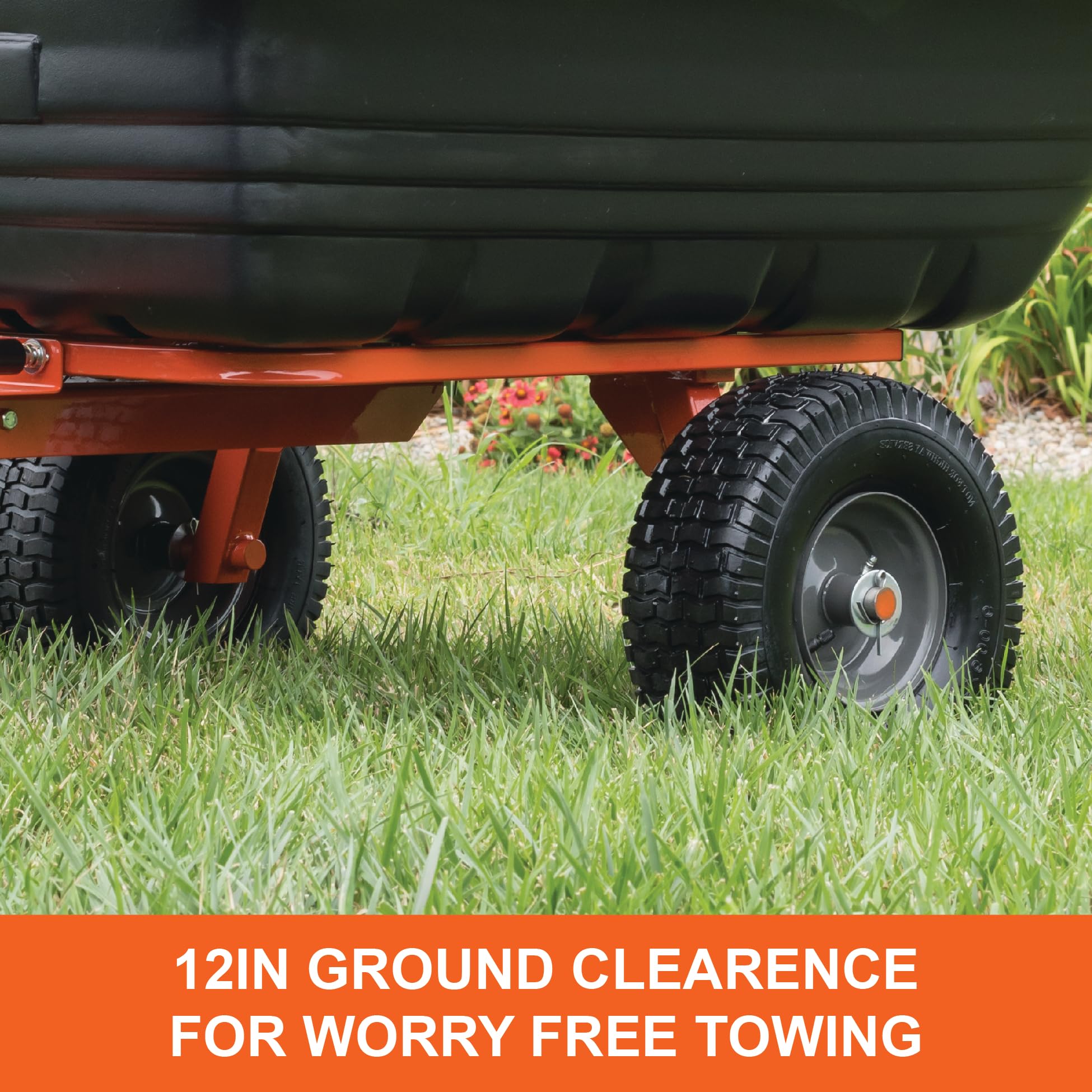 Tow Behind Agri-Fab 45-0552 700 lbs Poly Dump/Swivel Cart, 12 CU. FT. Capacity; Lawn & Garden Cart/Trailer for Lawn Mowers, 15" Pneumatics Tires, Easy to Use Hand Dumping Mechanism