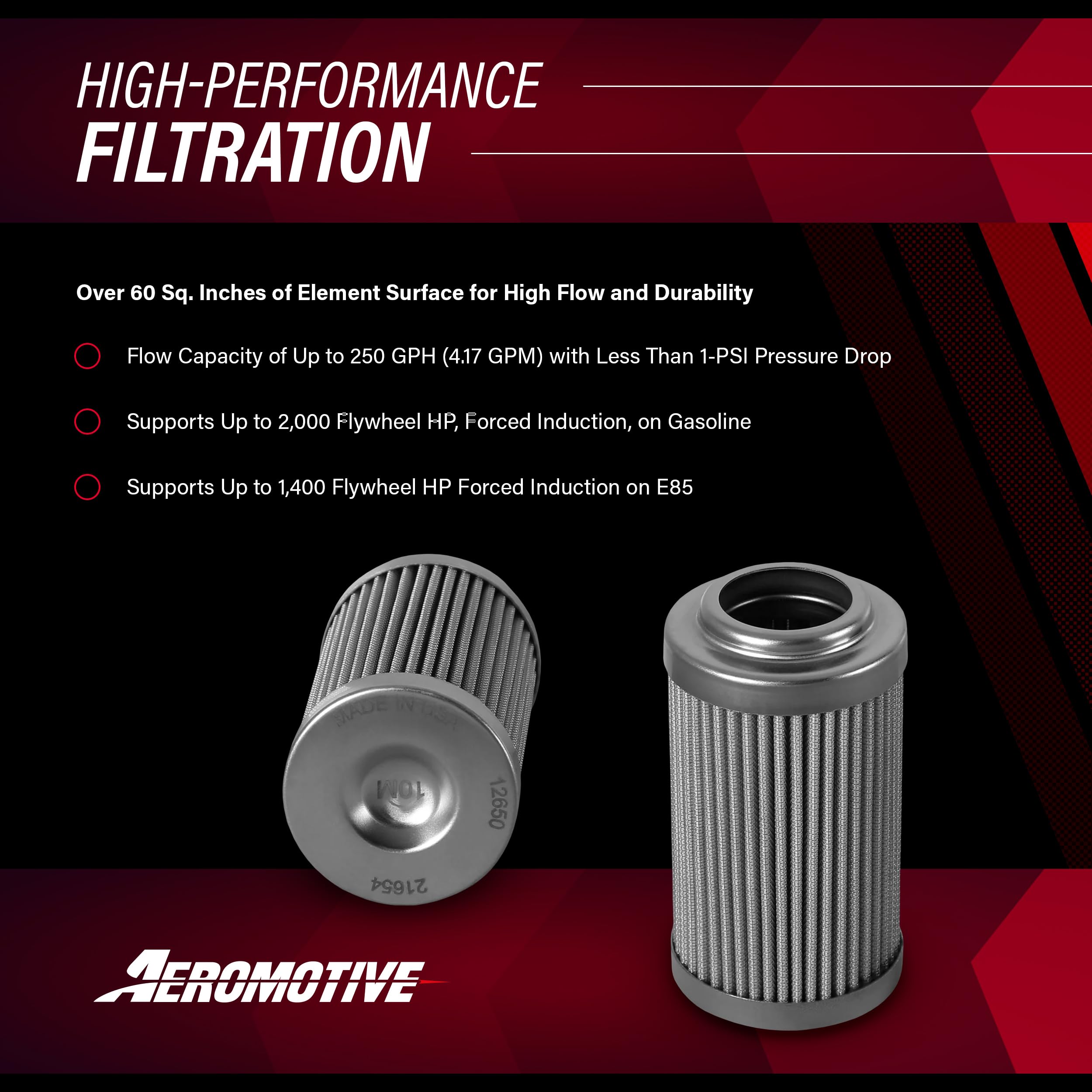 Replacement Aeromotive 12650 Fuel Filter Element, 10-Micron Rating, Microglass Media, Fits All 2" OD Filter Housings, for Gas and Alcohol Fuels