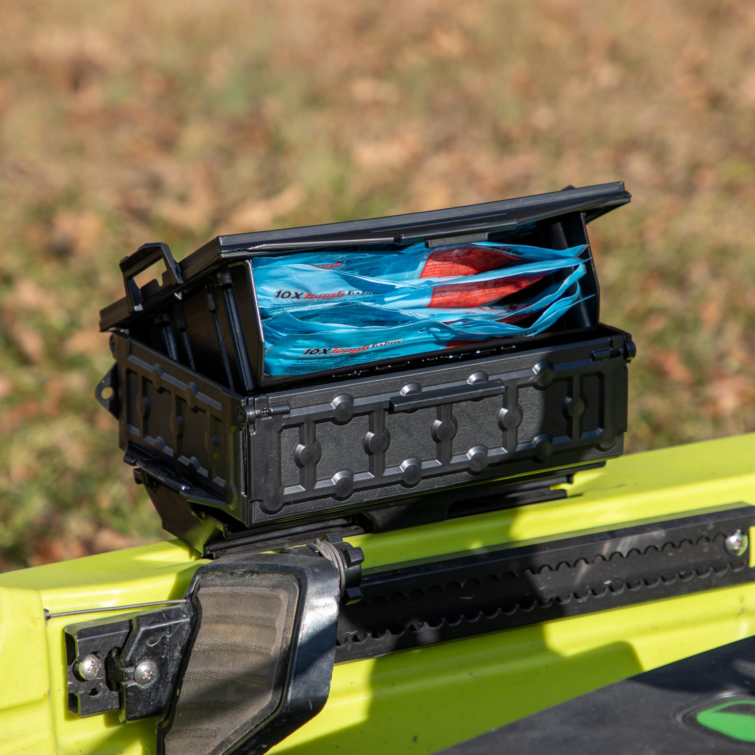TracPak YakAttack with PicPocket QuickDraw - Black | Track Mount Storage Box with Spring-Loaded Lid | Quick Release Base & Labels Included | Vertical or Horizontal Mount | Made in USA