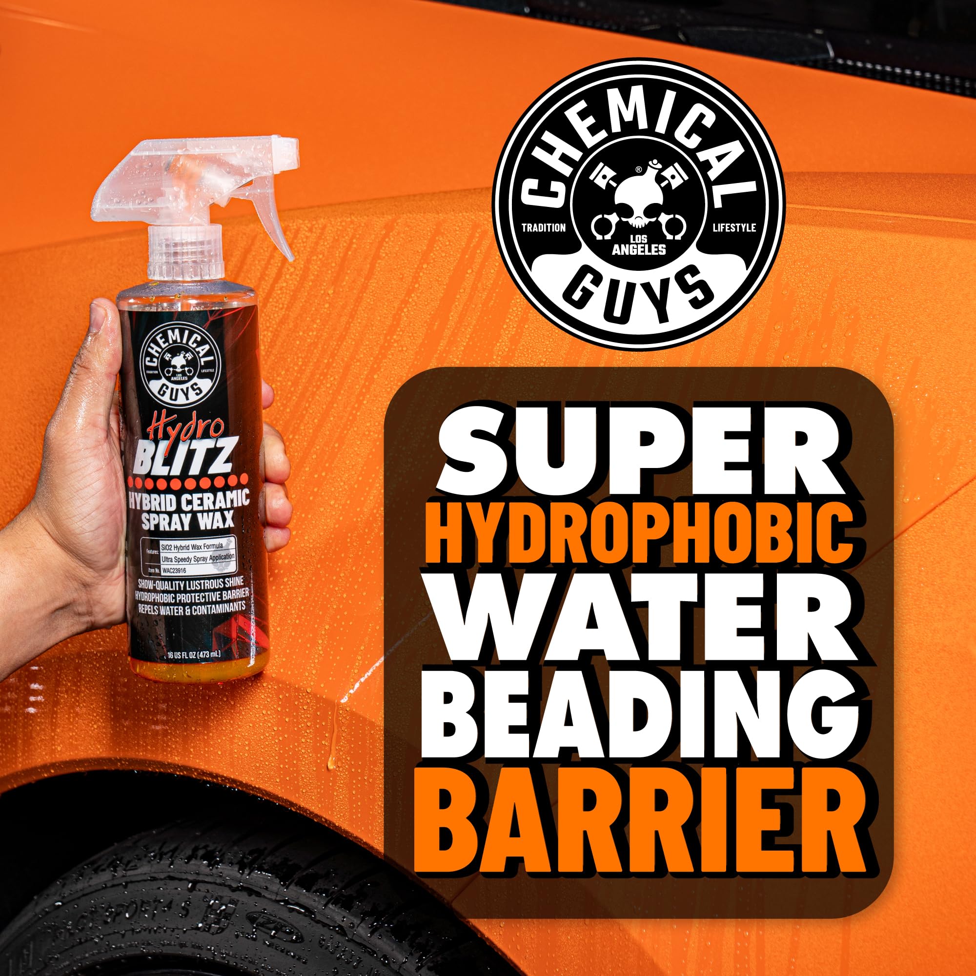 Chemical Guys HydroBlitz Ceramic Spray Wax - Carnauba Hybrid Spray Formula for Cars, Trucks, SUVs and RVs, Boosts Gloss, Protection & Water Beading on Paint, Glass and Wheels, 16 fl oz