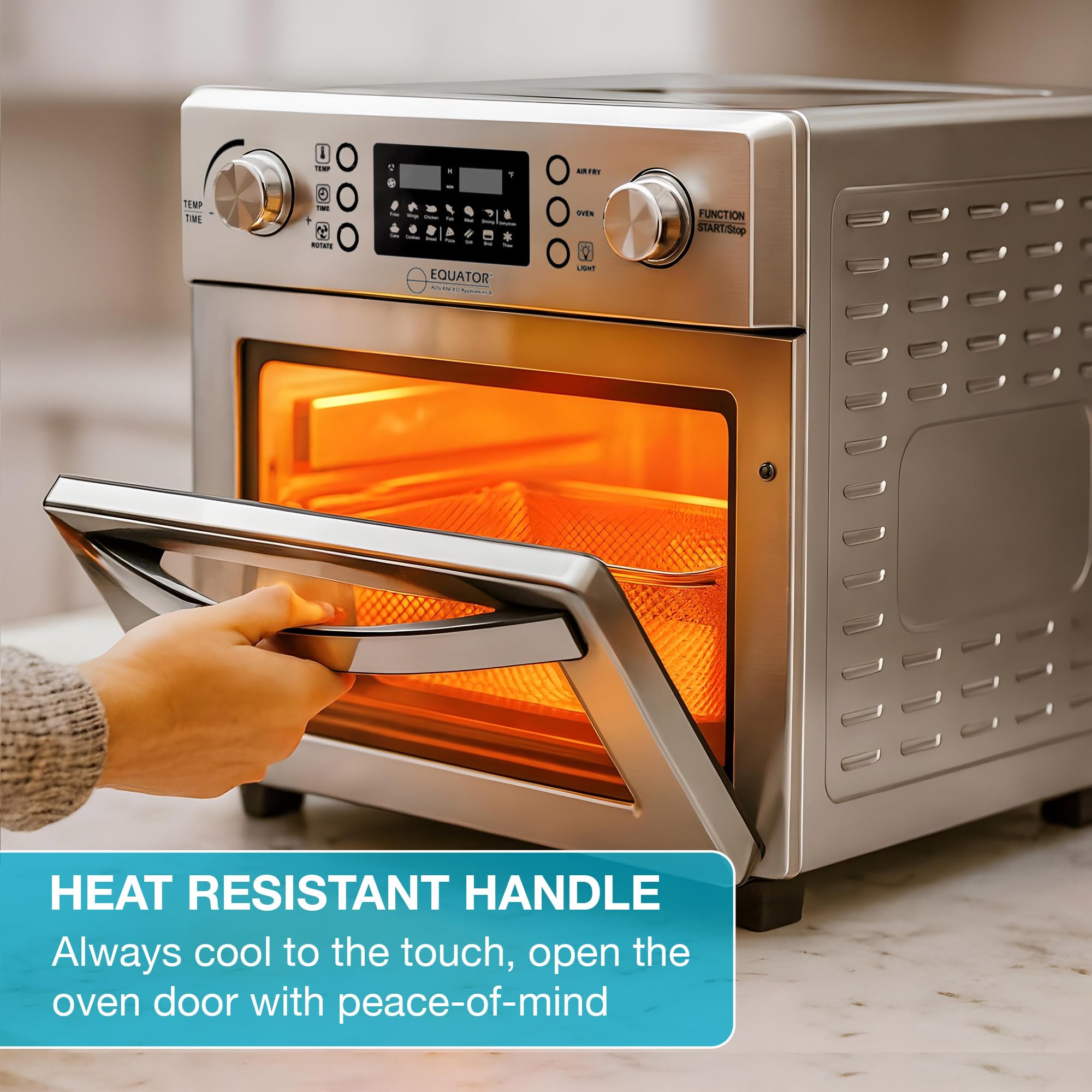 Equator 5-in-1 Countertop Air Fryer Oven + Convection + Pizza + Grill + Dehydrator Stainless Steel | 0.93 cu.ft | 110V | 360° Air Circulation System