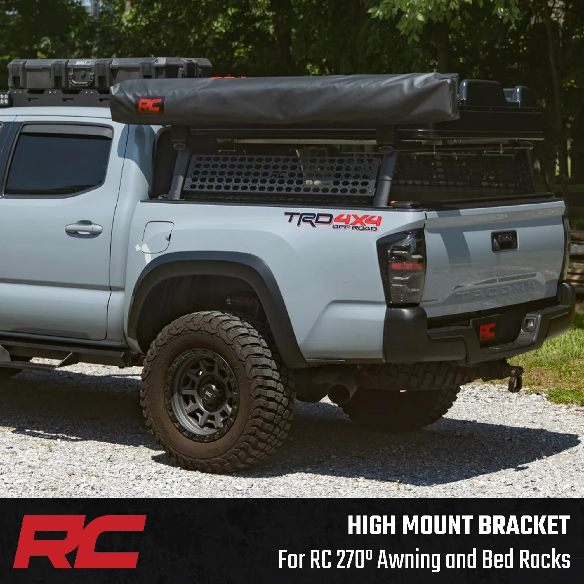 High Mount Rough Country Brackets for 270° Awning - Elevated Steel Awning Mounts for RC Bed Racks, Bolt-On Design