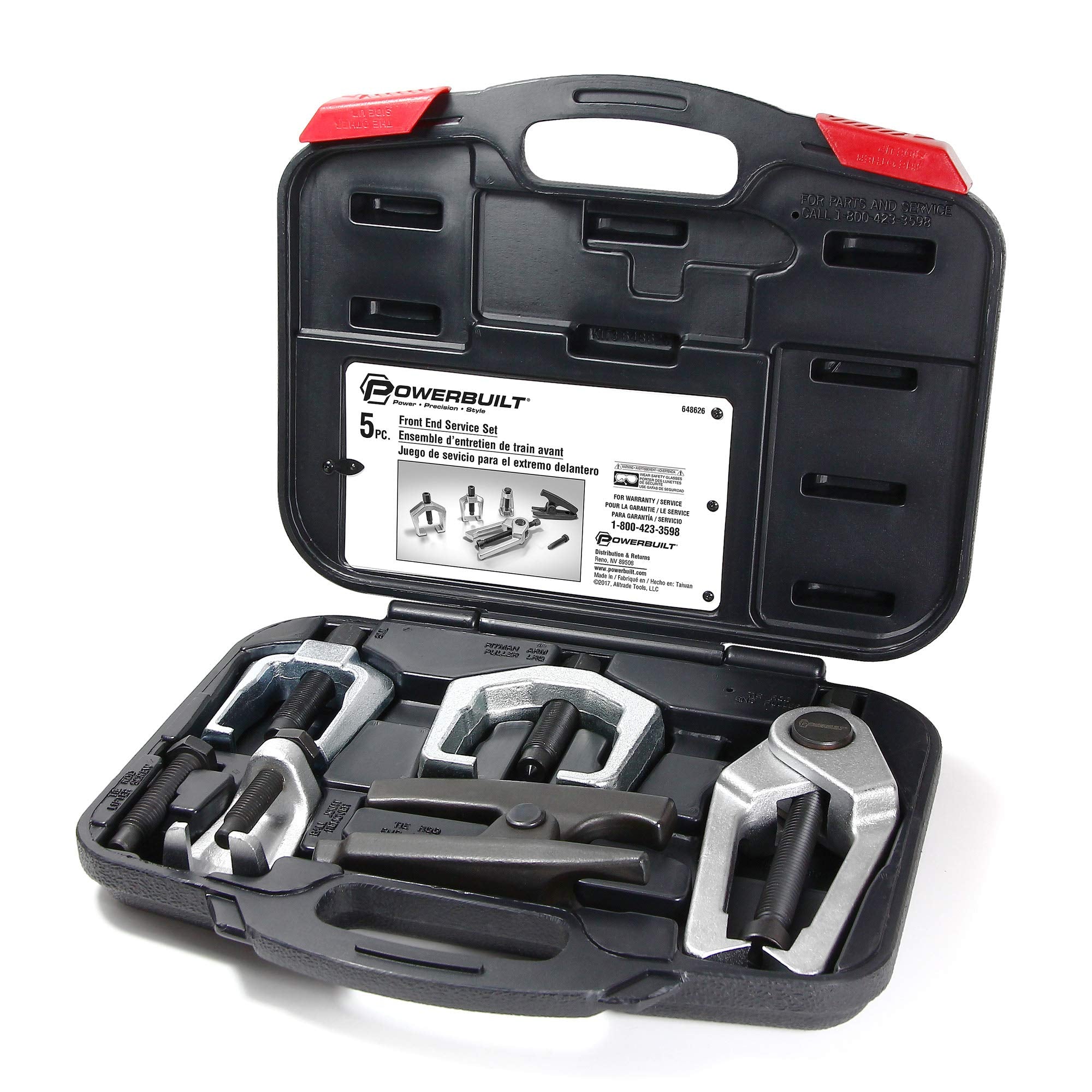 Powerbuilt Vehicle Service Kit Front End, Tie Rod End Puller, Car and Truck Ball Joint Remover, Pitman Arm Puller, Tie Rod Removal Tool for Suspension Maintenance - 648626