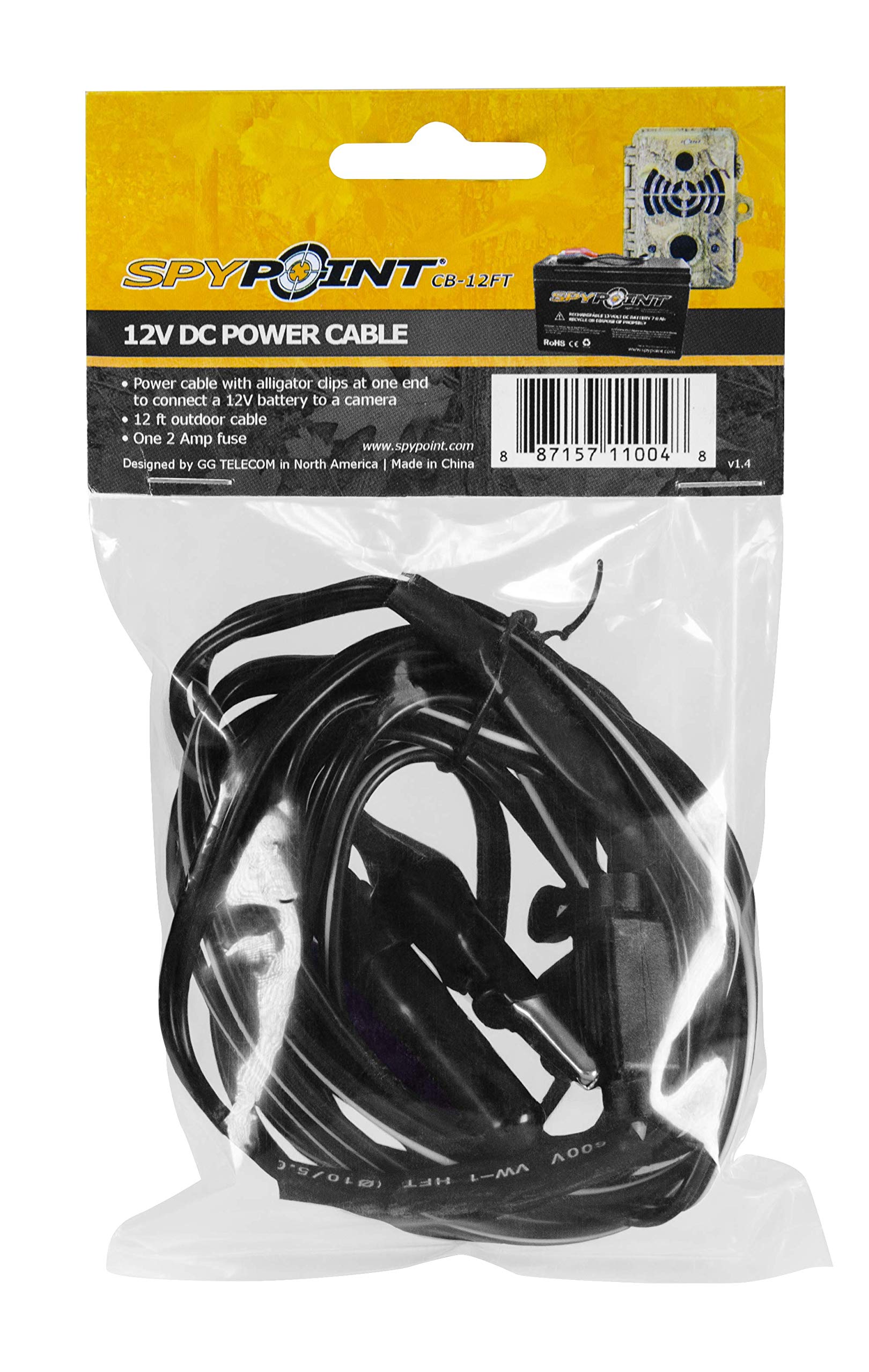 CB-12FT Spypoint 12V Power Cable, Alligator Clips