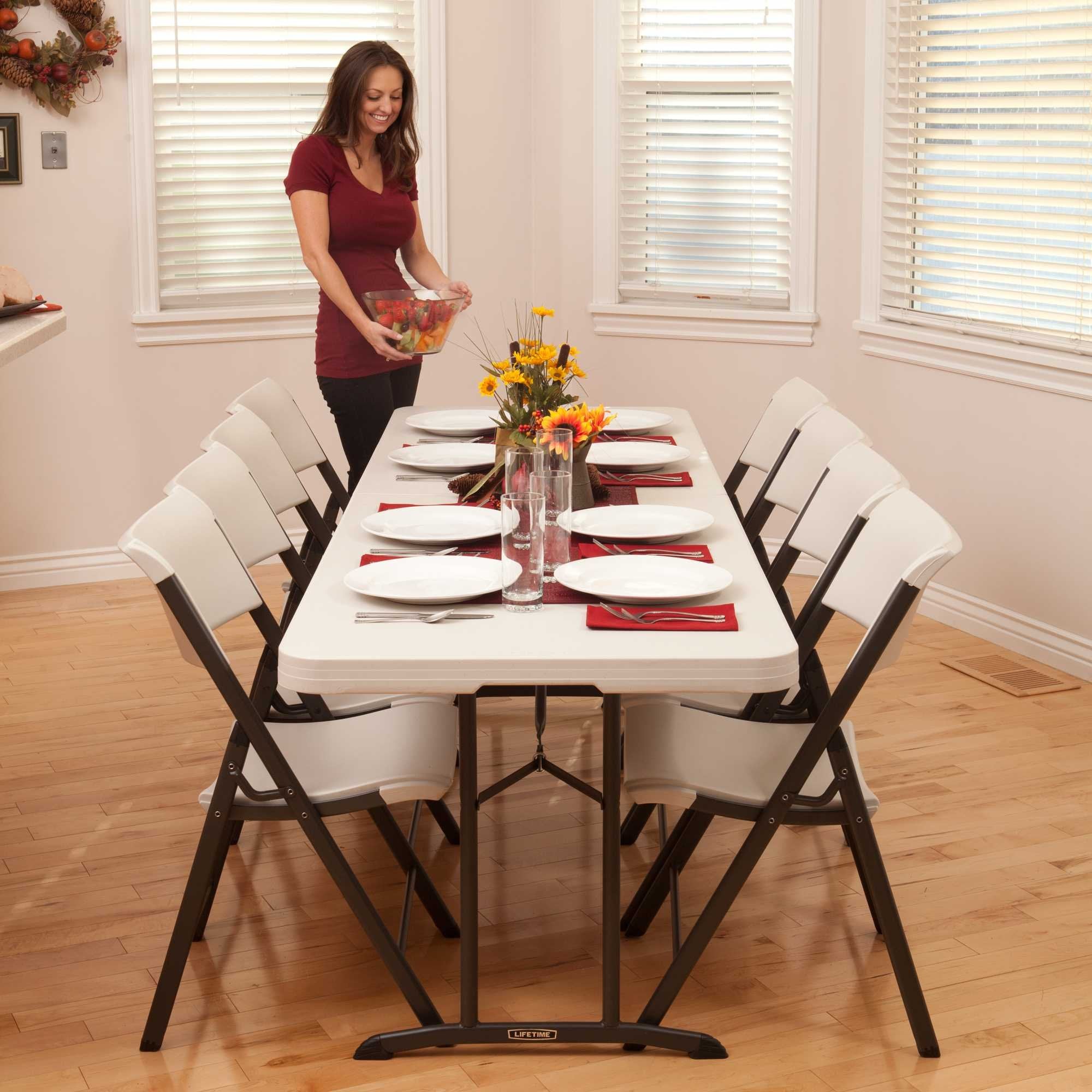 Commercial Lifetime Fold in Half Table, 8 Feet, 2 Pack, Almond