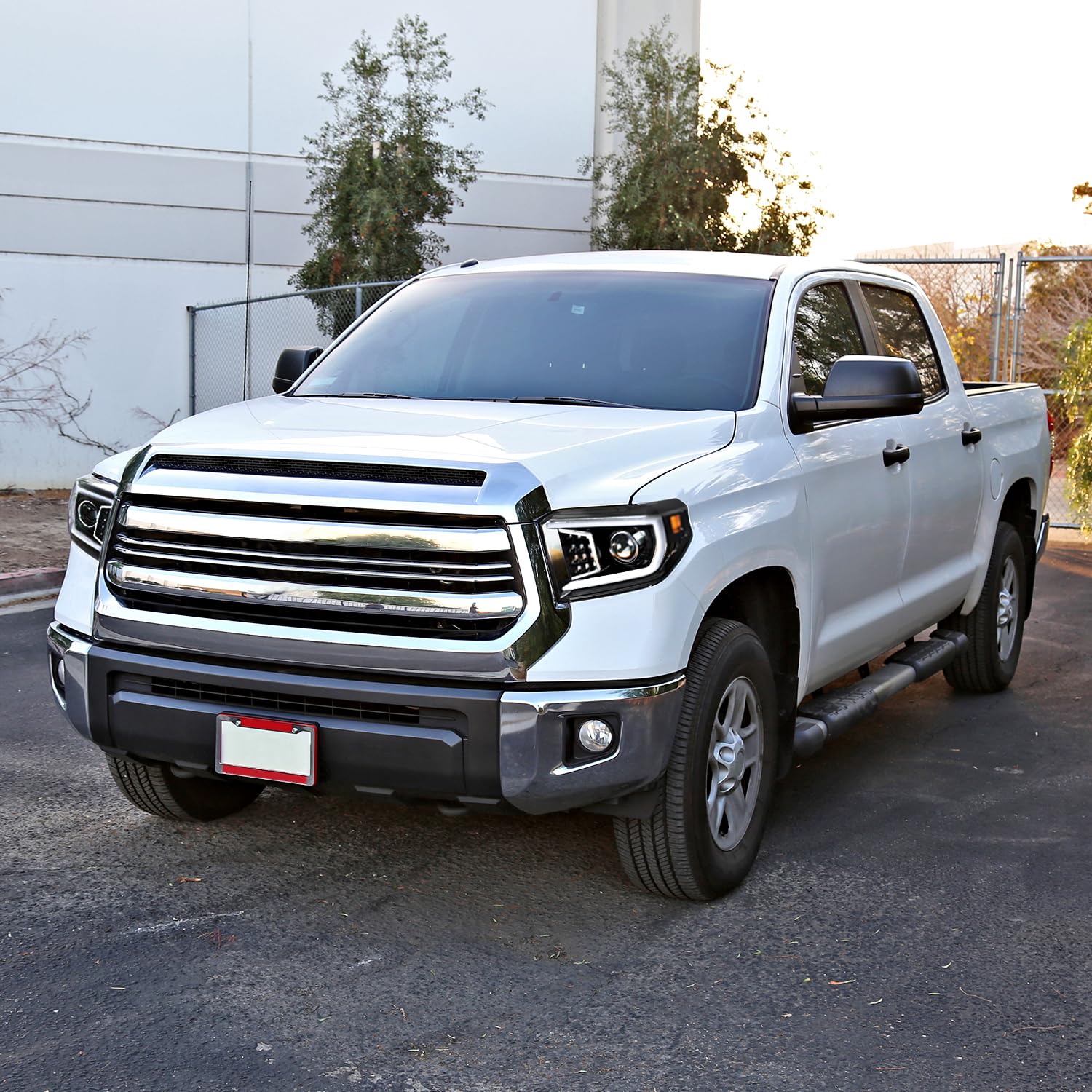 Jet Black SPEC-D TUNING Projector Headlights w/LED Light Bar Compatible with 2014-2021 Toyota Tundra, Left + Right Pair Headlamps Assembly