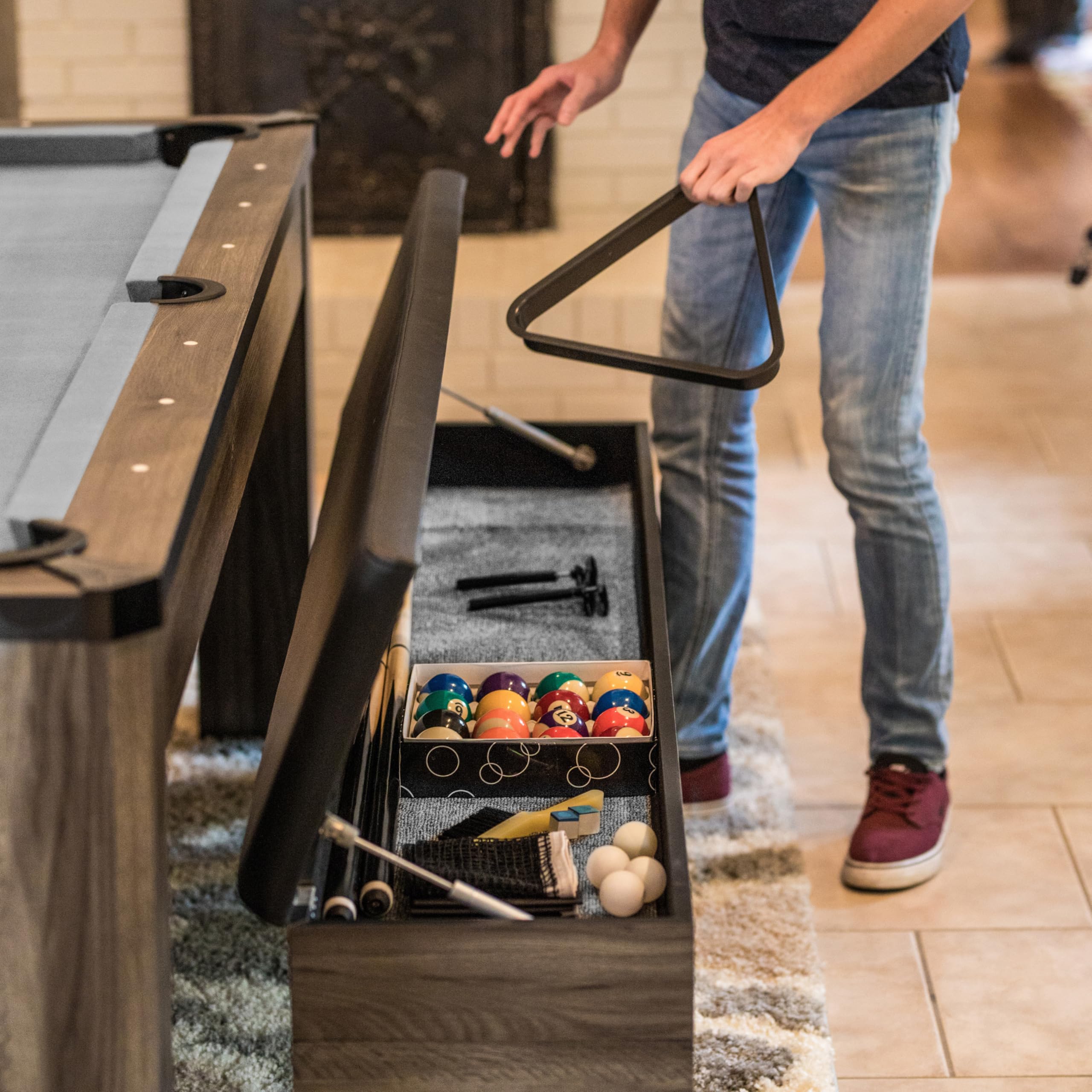 Hampton Atomic 3-in-1 Combo Table - Billiards, Ping Pong, and Dining Table All-In-One - Instant Transformation - Premium Black Felt - XL Bench Storage for All Accessories - Modern Design