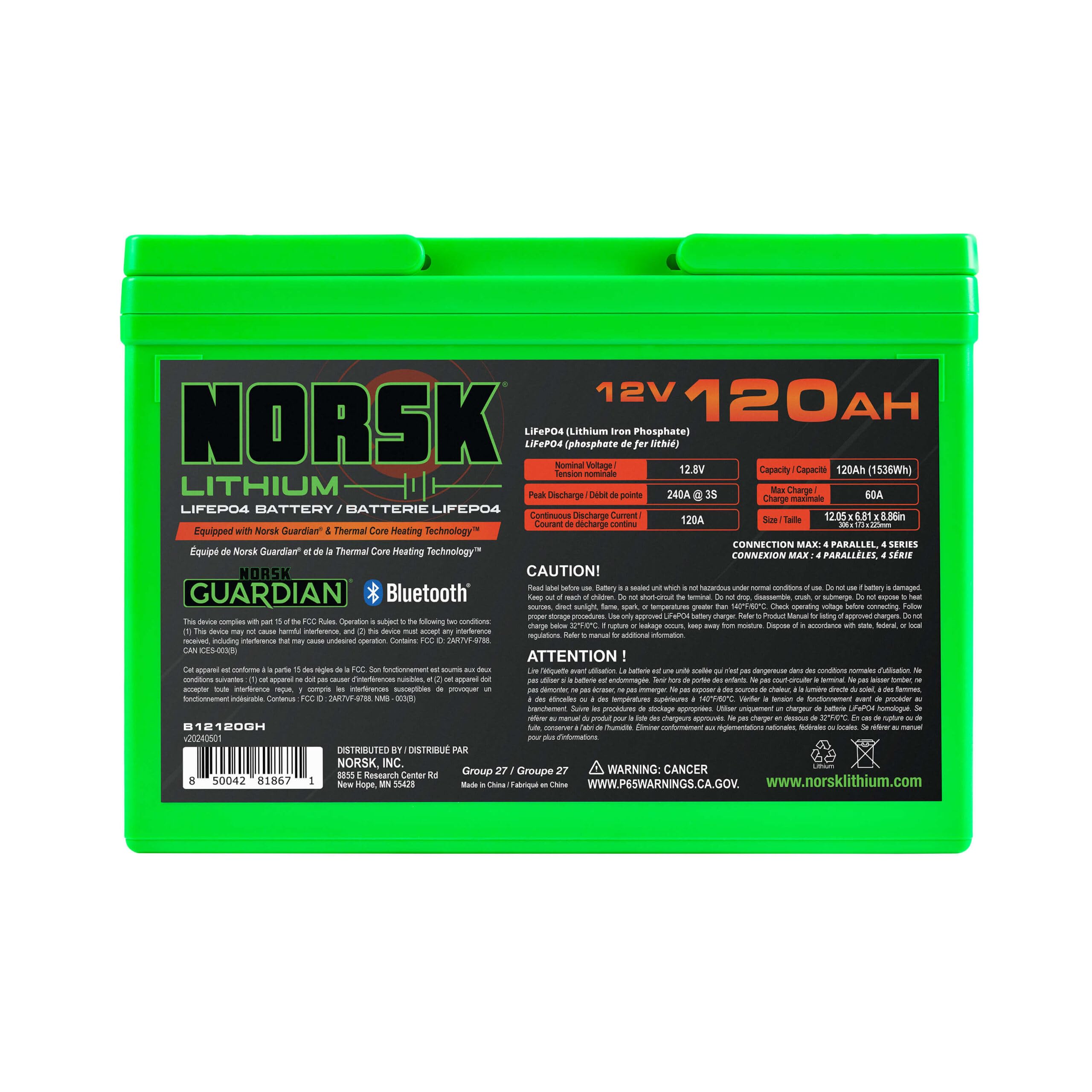 Norsk 12V Lithium 120AH Heated LiFePO4 Marine Battery | Group 27 | Bluetooth | Thermal Core Heating Technology | IP67 Waterproof | Perfect for RV, Solar, Boat, Marine, Trolling Motor