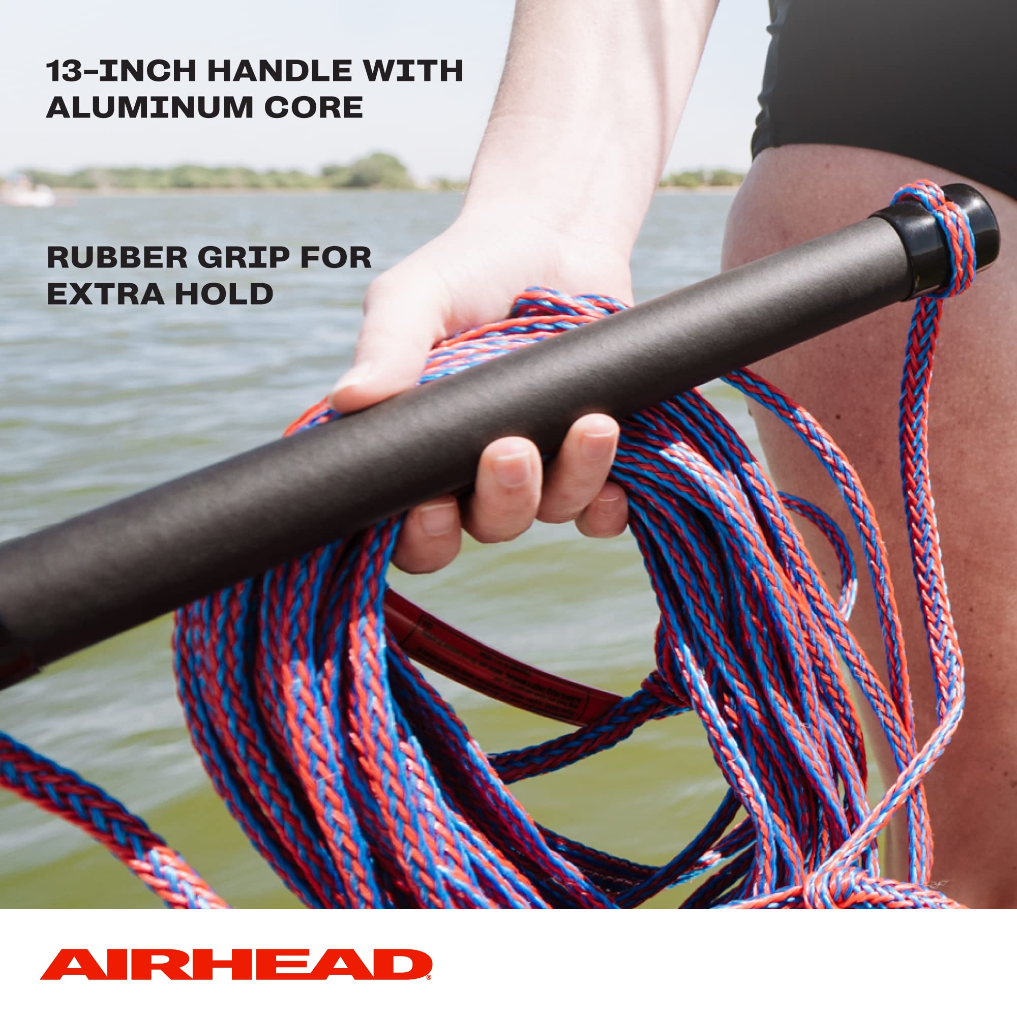 Water Ski Rope Airhead with Rubber Handle, 1 Section, 75-Feet