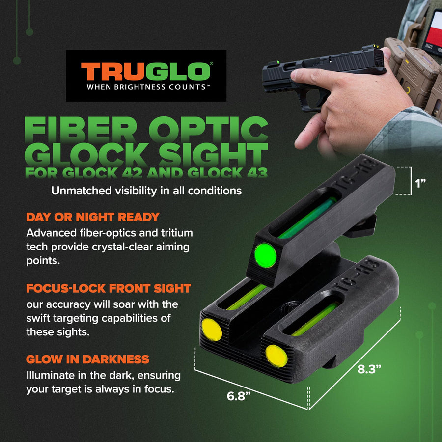 TruGlo Handgun Fiber Optic Glock Pistol Laser Sight Accessories with TRIDOT Aiming System, Green Front and Yellow Rear for Glock 42 and 43