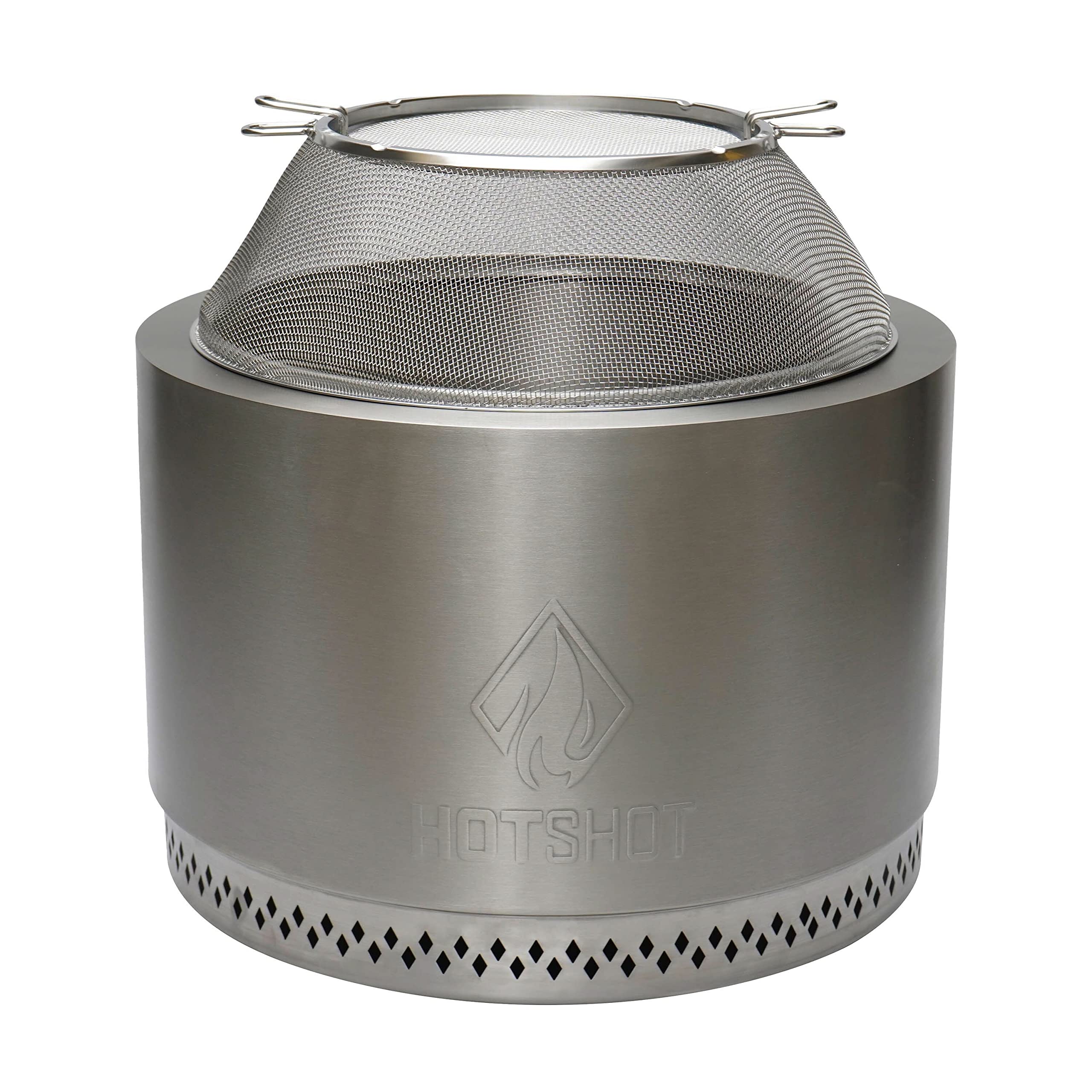Hotshot 19.5" Wood Burning Fire Pit Mesh Screen Silver Round Stainless Steel
