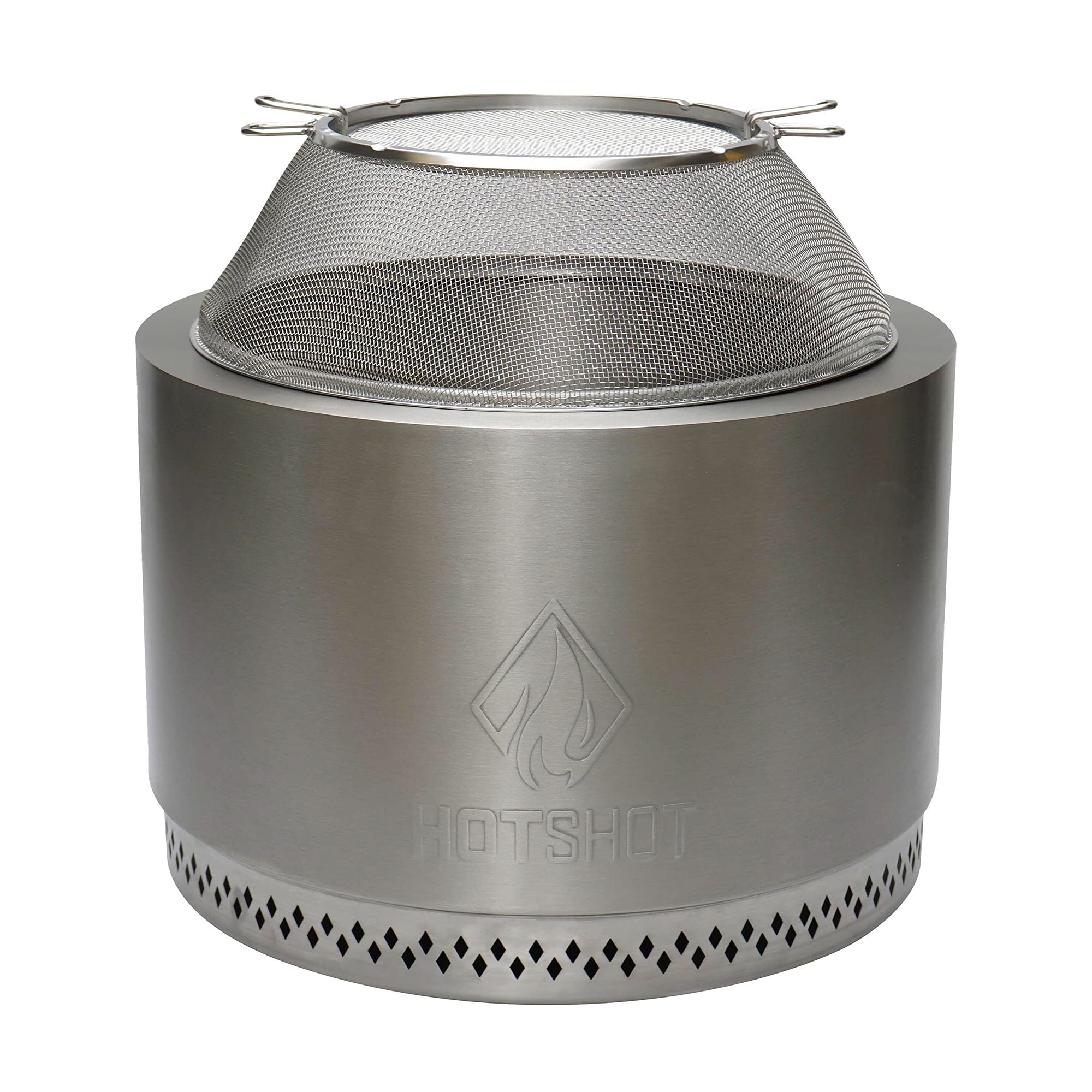 Hotshot 19.5" Wood Burning Fire Pit Mesh Screen Silver Round Stainless Steel