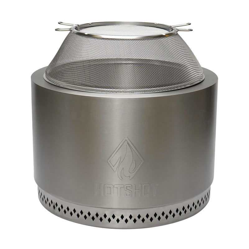 Hotshot 19.5" Wood Burning Fire Pit Mesh Screen Silver Round Stainless Steel