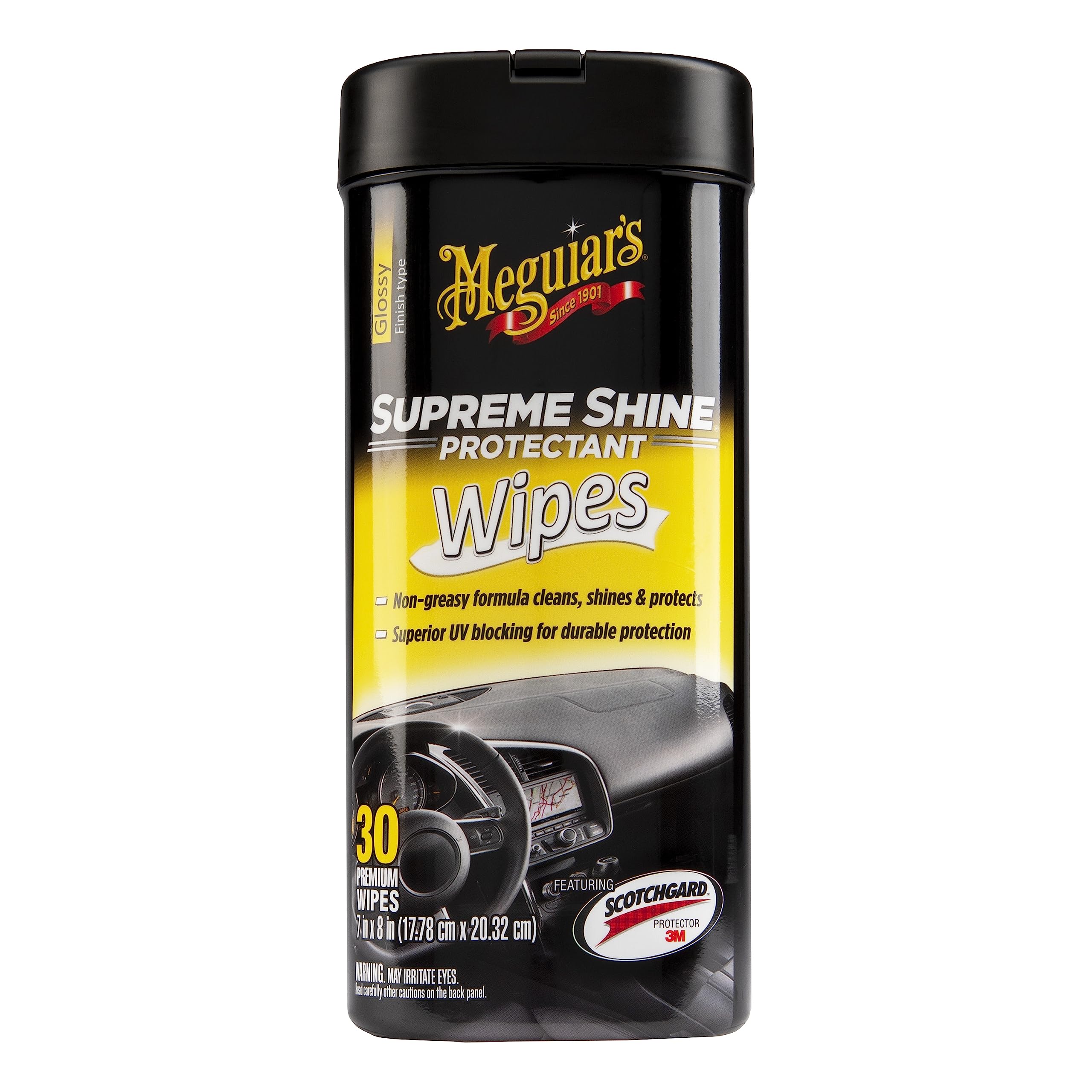Meguiar's Protectant Wipes Supreme Shine - Convenient Wipes with UV Blocking for Durable Protection, Premium Car Wipe that Clean and Leave a Non-Greasy Glossy Shine, 30 Count