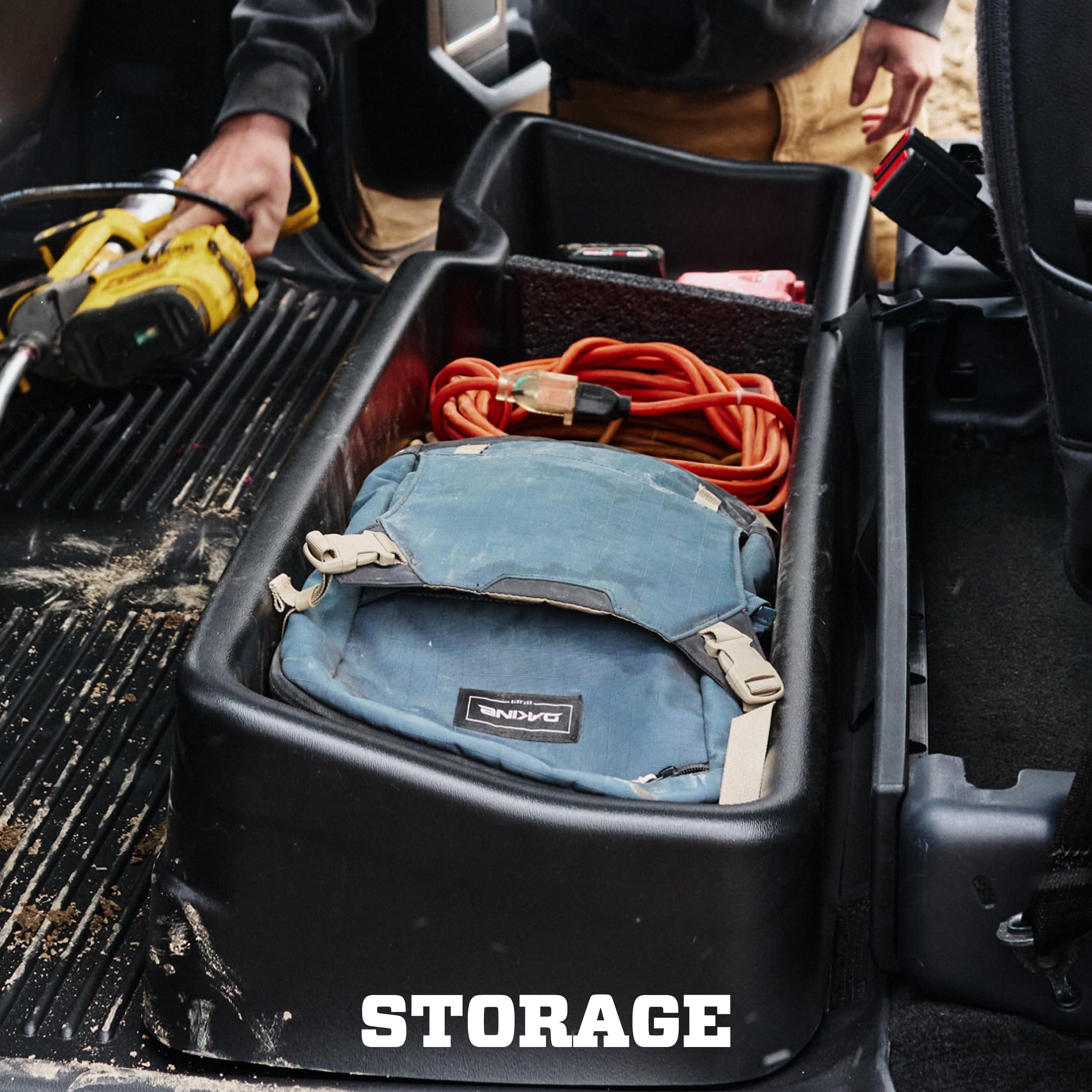 Under Seat Storage Box Husky Liners Gearbox | 2009-2014 Ford F-150 SuperCrew w/o Subwoofer Under Rear Seat - Black, 1 Pc. | 09241