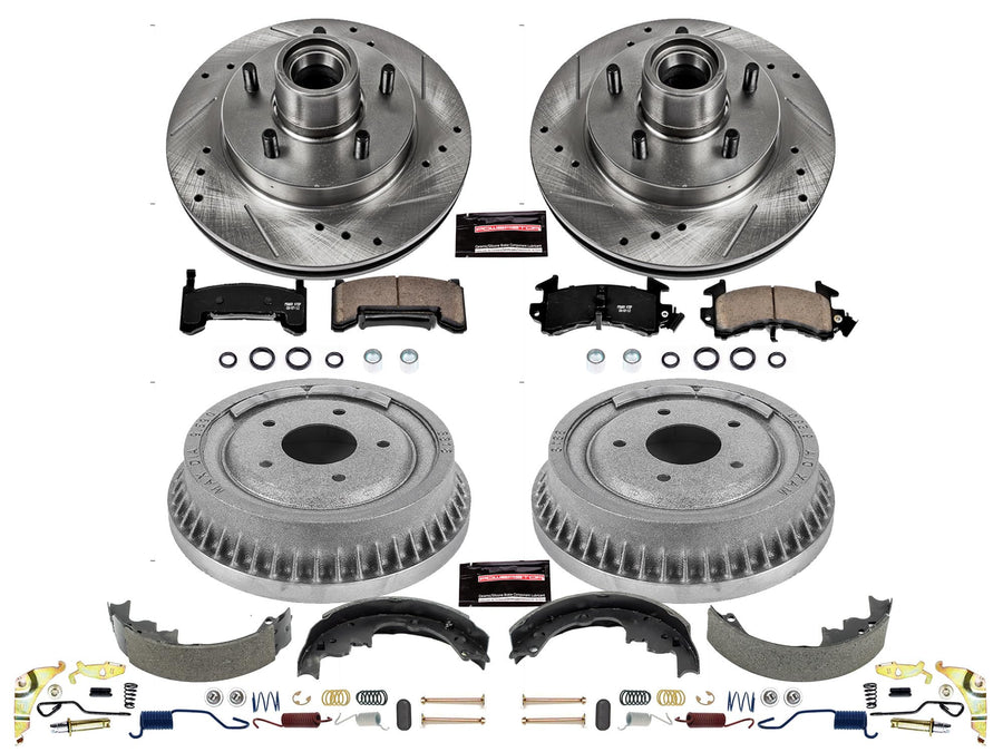 Power Stop K15042DK Z23 Carbon Fiber Brake Pads Front and Rear with Drilled & Slotted Brake Drums Kit