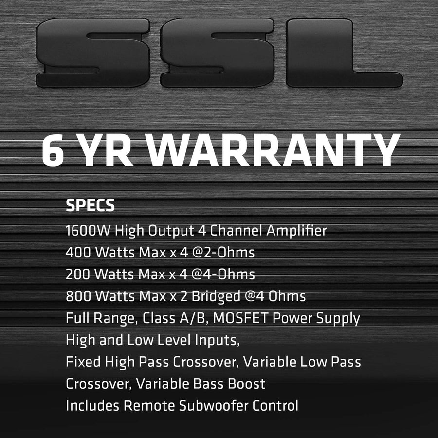CG1604 Sound Storm Laboratories 4 Channel Car Amplifier - 1600 Watts, Full Range, Class A/B, 2/4 Ohm Stable, Mosfet Power Supply, Bridgeable