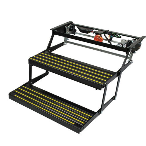 Kwikee Double Electric Revolution RV Steps for 5th Wheel RVs, Travel Trailers, Motorhomes, Hidden Light, Auto Extend and Retract, Anti-Slip Surface, 750 lb. Capacity, Steel Construction - 3725791