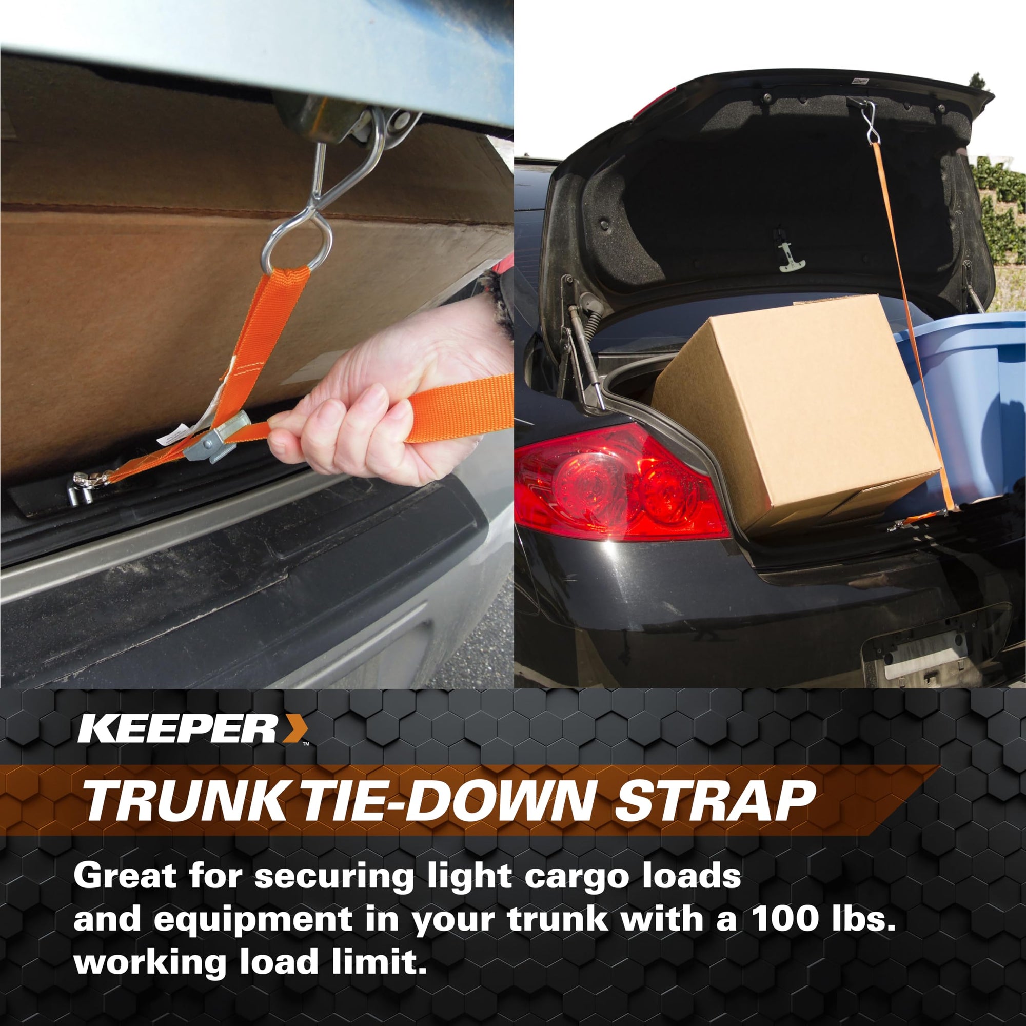 1” x 3’ Keeper Trunk Tie-Down Strap - 100 lbs. Working Load Limit and 300 lbs. Break Strength