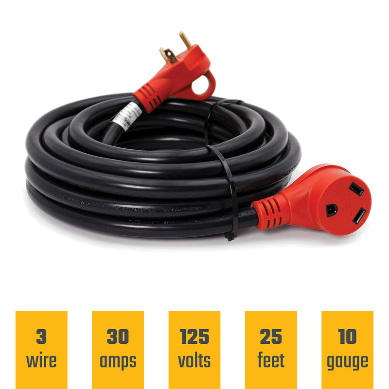 Mighty Cord Valterra A10-3025EH RV 30-Amp Extension Cord, 25 ft., Red