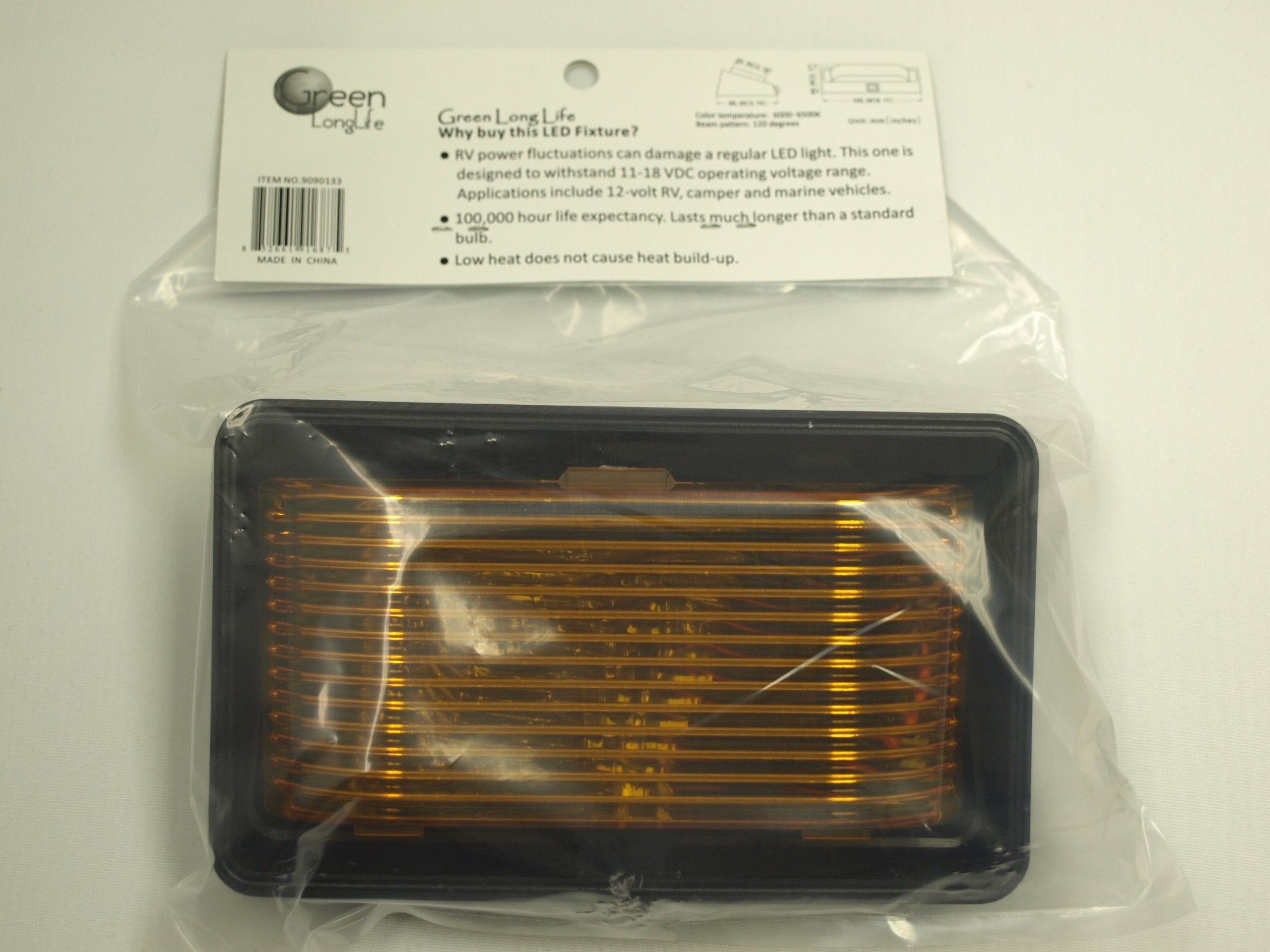 Long Life Green LED RV Porch Lights (Black, Rectangle with on/Off Switch)