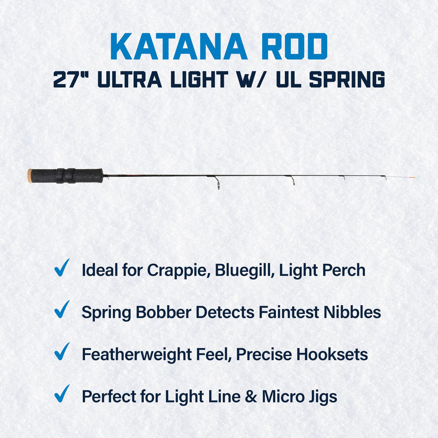 27” Katana Ultra Light Ice Rod with Spring Bobber Tip – Premium Panfish Rod for Perch, Crappie, and Bluegill – Built for Sensitivity & Ice Control