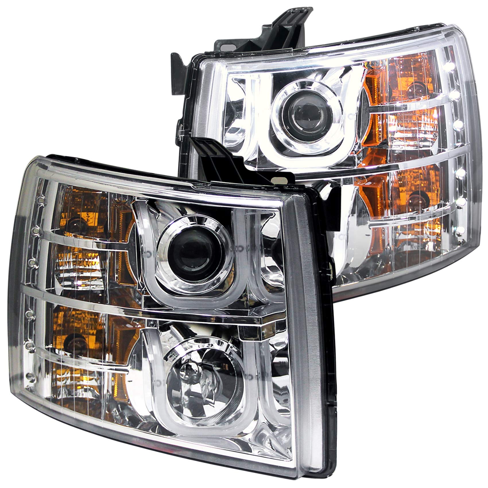 Chevy Silverado 1500 Anzo USA 111282 07-13 / 2500HD/3500HD 07-14 Projector Headlights U-Bar Chrome Clear