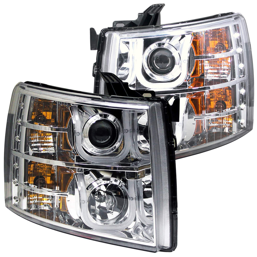 Chevy Silverado 1500 Anzo USA 111282 07-13 / 2500HD/3500HD 07-14 Projector Headlights U-Bar Chrome Clear