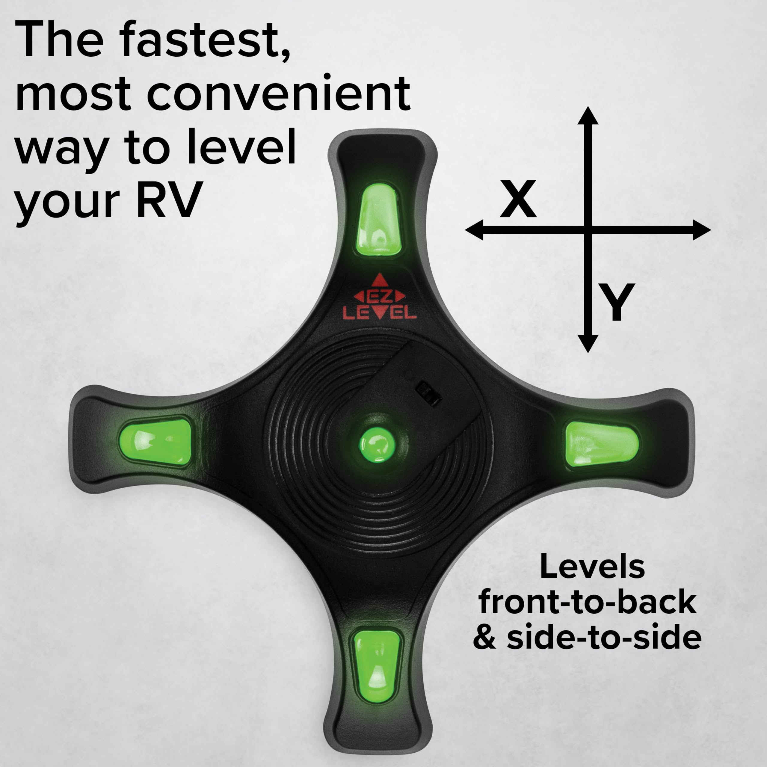 Camco EZ Level Camper - Easy RV Leveling System - Features Illuminated Indicator Lights & Automatic Shut-Off Function when Not In-Use - Includes Pre-Installed On/Off Switch (25505)