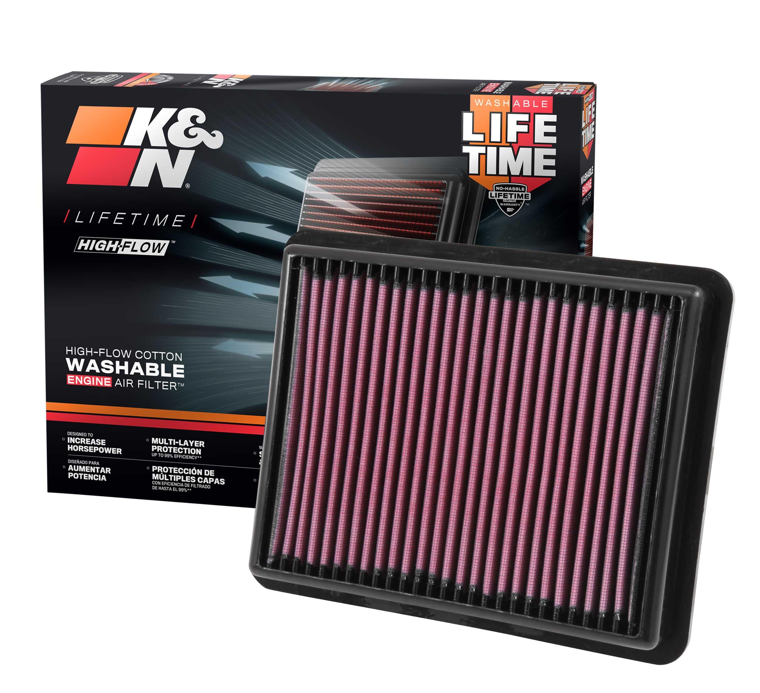 High-Flow K&N Original Lifetime Engine Air Filter: Increase Power: Premium, Washable: Compatible with 2012-2023 MAZDA: 3, 6, CX-5, CX-8, CX-9, 33-3024