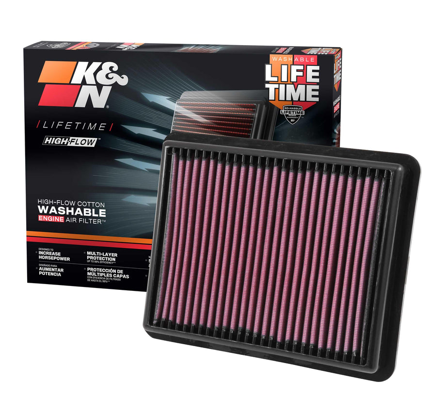 High-Flow K&N Original Lifetime Engine Air Filter: Increase Power: Premium, Washable: Compatible with 2012-2023 MAZDA: 3, 6, CX-5, CX-8, CX-9, 33-3024