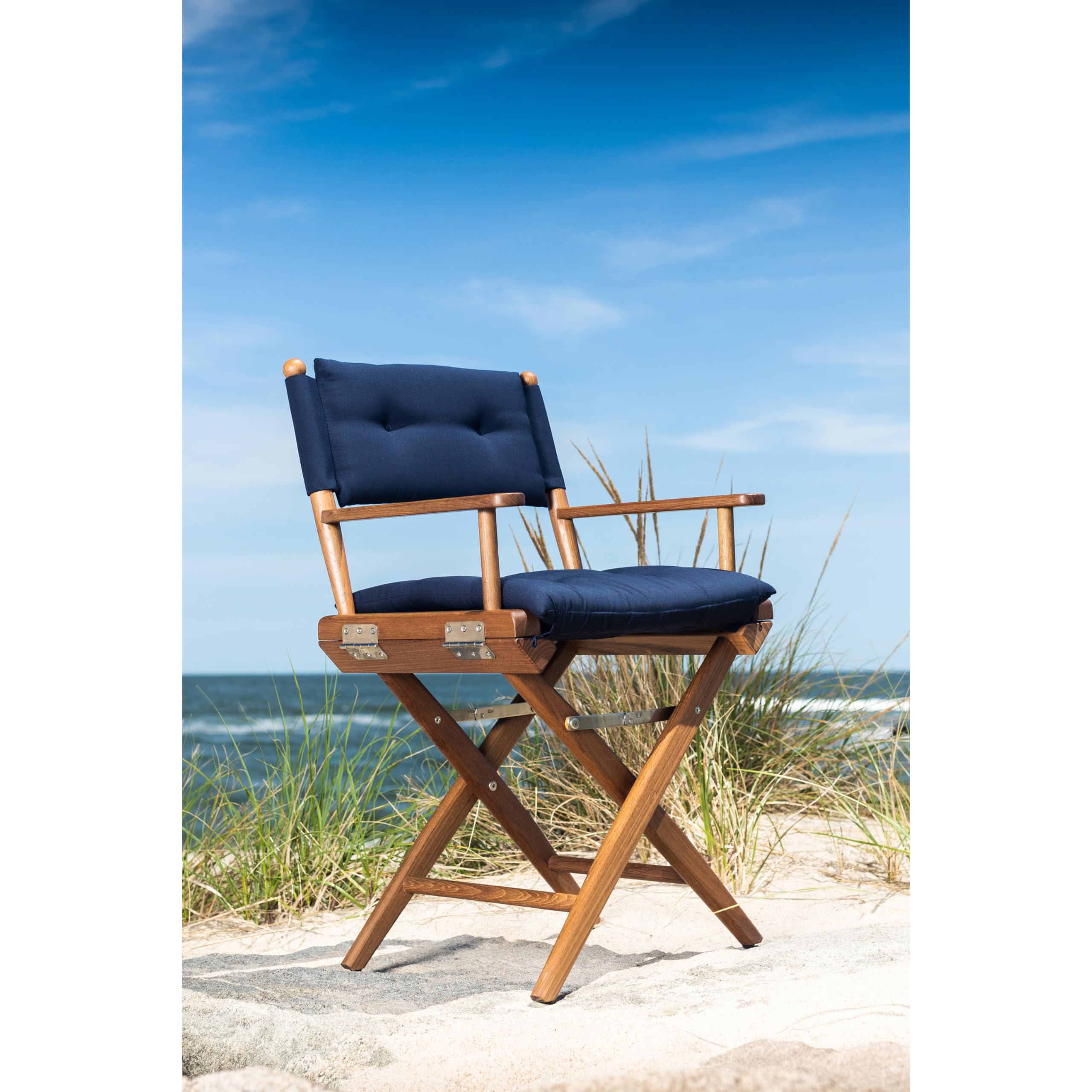 Teak Director's Chair Whitecap 61042 with Navy Cushion - 18"