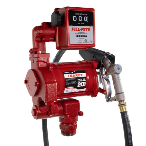 Fill-Rite 220V FR701VGL AC Pump, 3/4"x12' Hose, 1" Manual Nozzle, 807CL Meter Liter