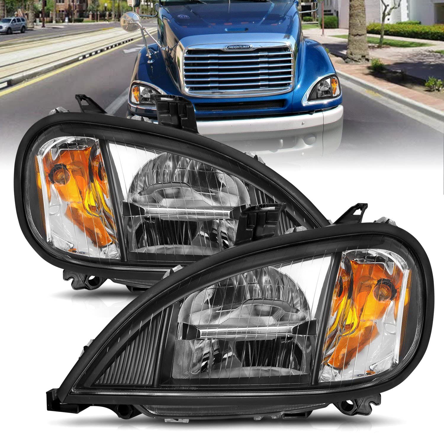 1996-2013 Freightliner Columbia Anzo USA LED Crystal Headlights Chrome Housing w/Clear Lens (Pair) (131029)